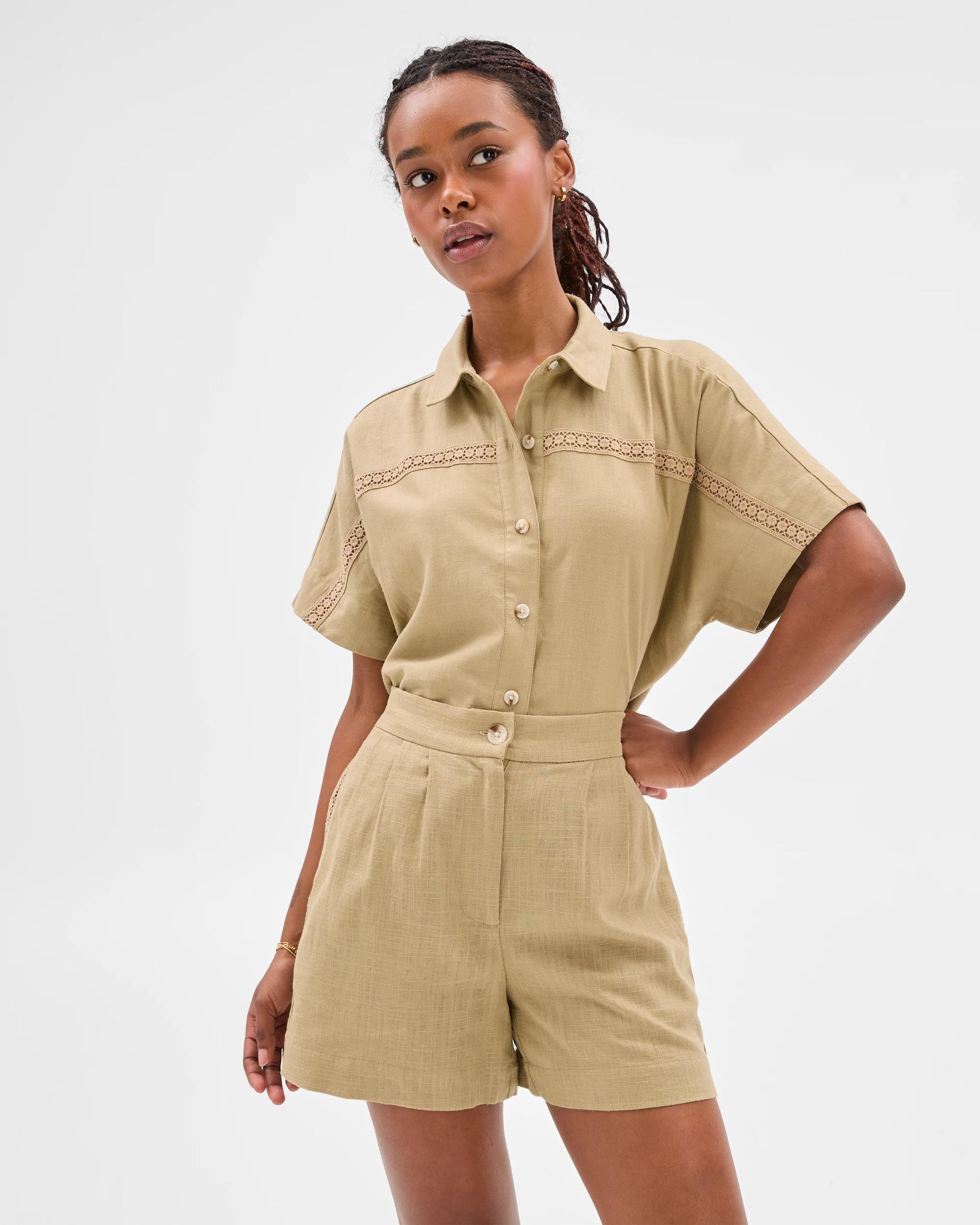 1 Target Petites Linen Blend Crochet Trim Shorts QUINOA, 1 of 6