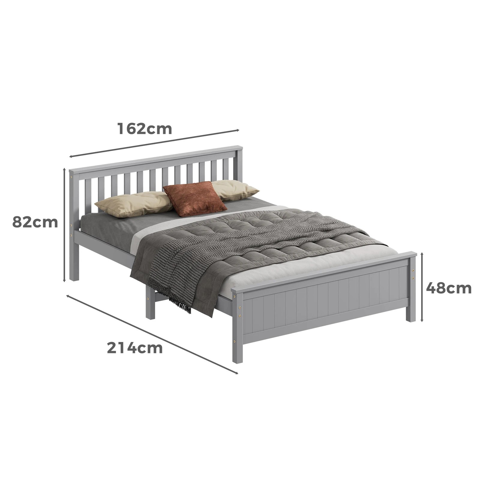 7 Alfordson Bed Frame Wooden Queen Size Slatted Headboard Timber Fabiano - Grey, 7 of 10