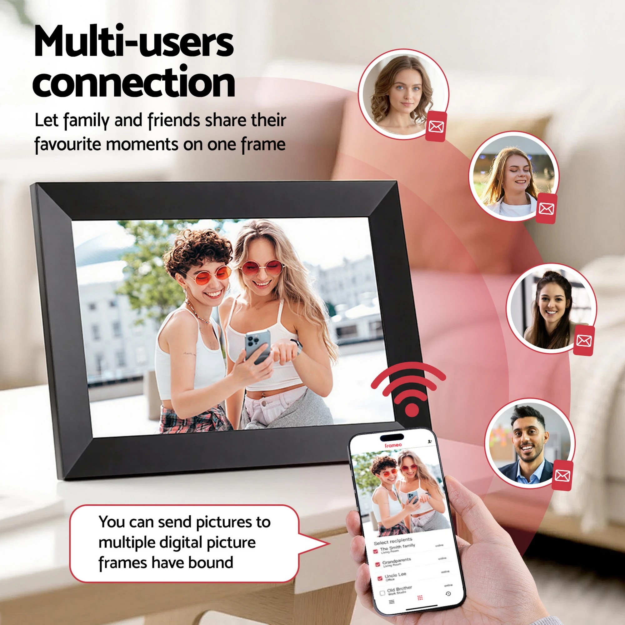 7 Artiss Digital Photo Frame 10.1 Inch WIFI Touch-Screen Picture Video Player 32G - Black, 7 of 9