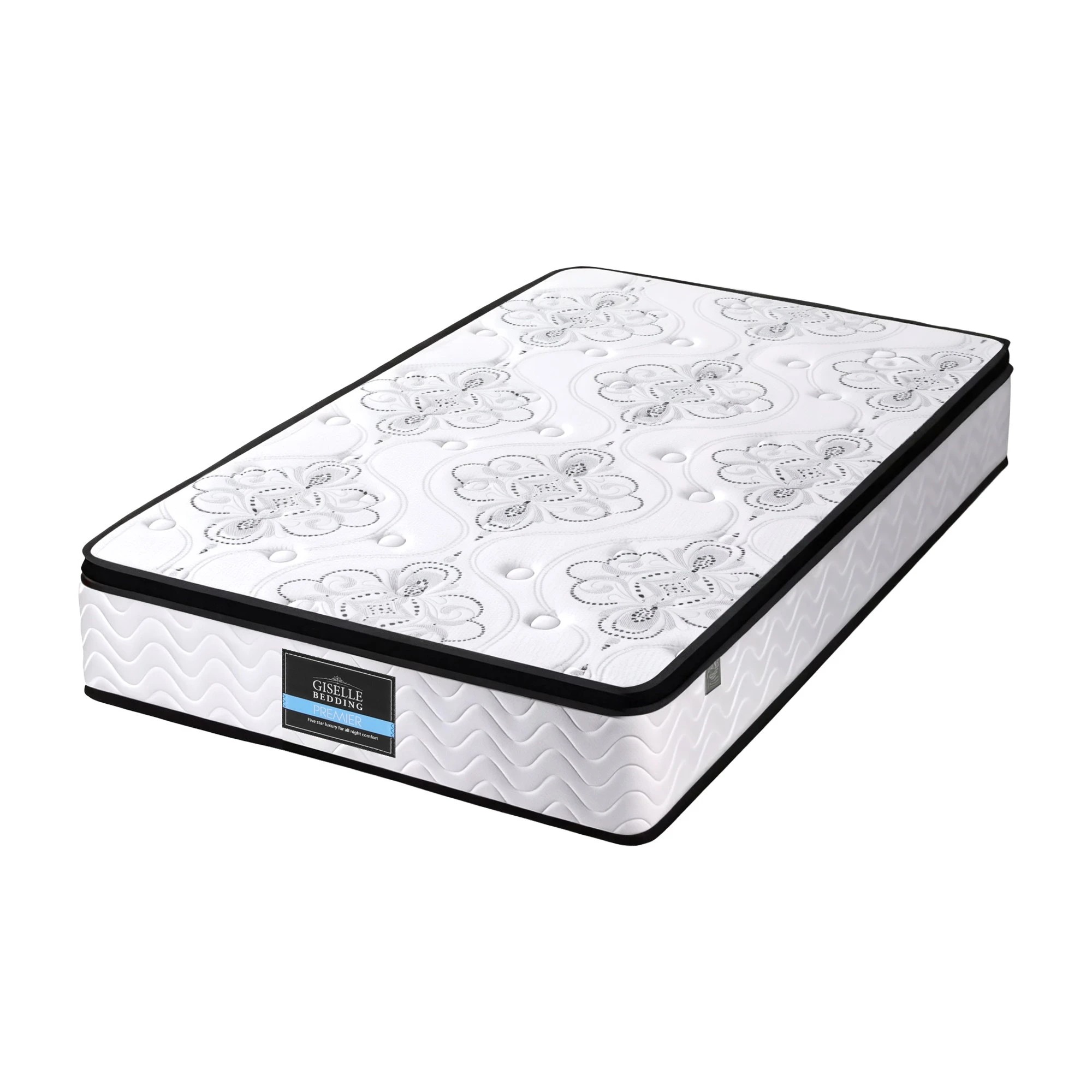 1 Giselle Bedding King Single Mattress 30cm Pocket Spring Euro Top Medium Firm Foam - King Single Bed - White, 1 of 3