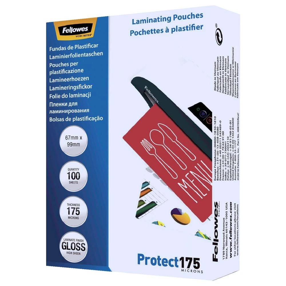 2 Fellowes Laminating Pouch 67 x 99mm 175 Micron Gloss 100 Pack, 2 of 4