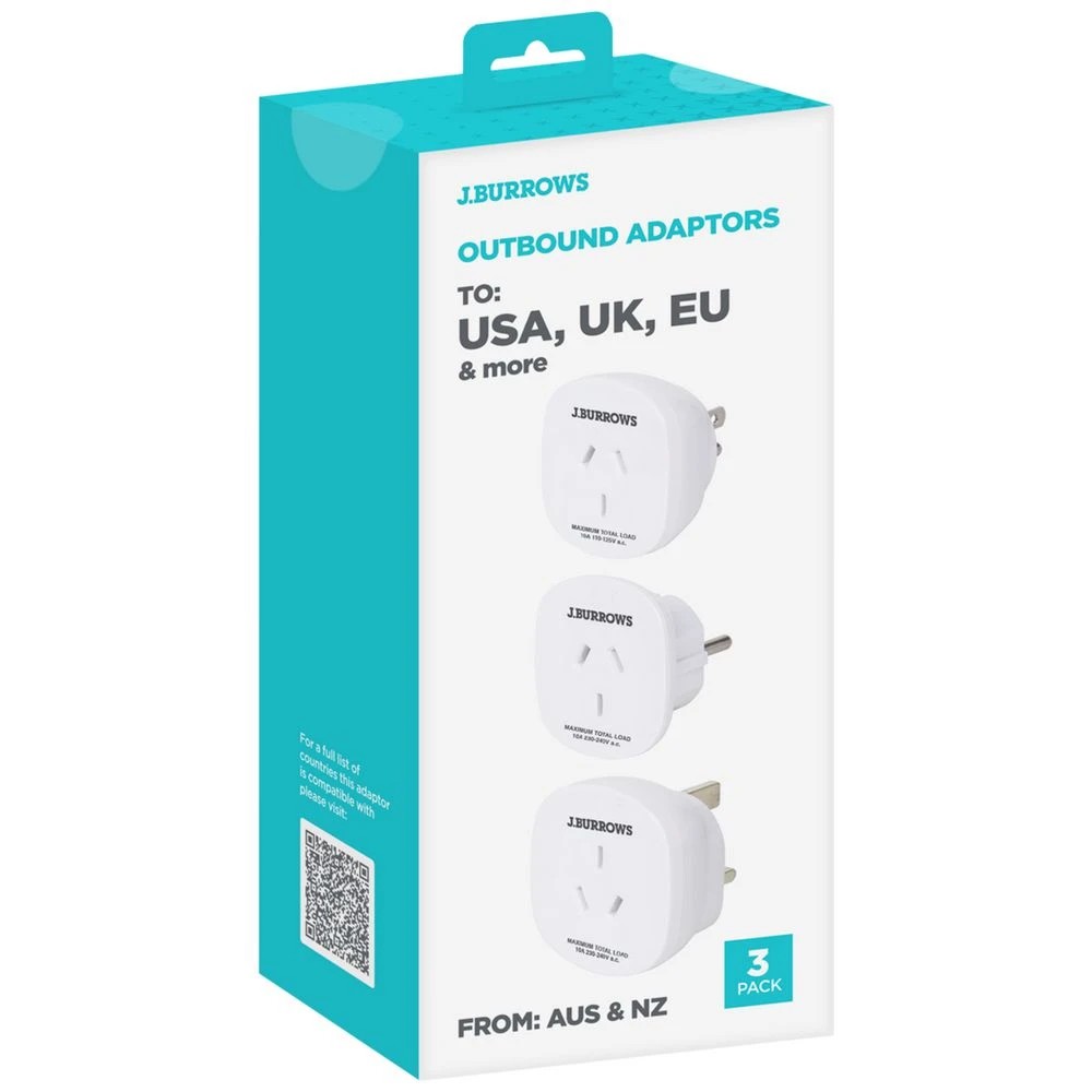 3 J.Burrows Outbound Travel Adaptor USA/UK/EU 3 Pack, 3 of 3