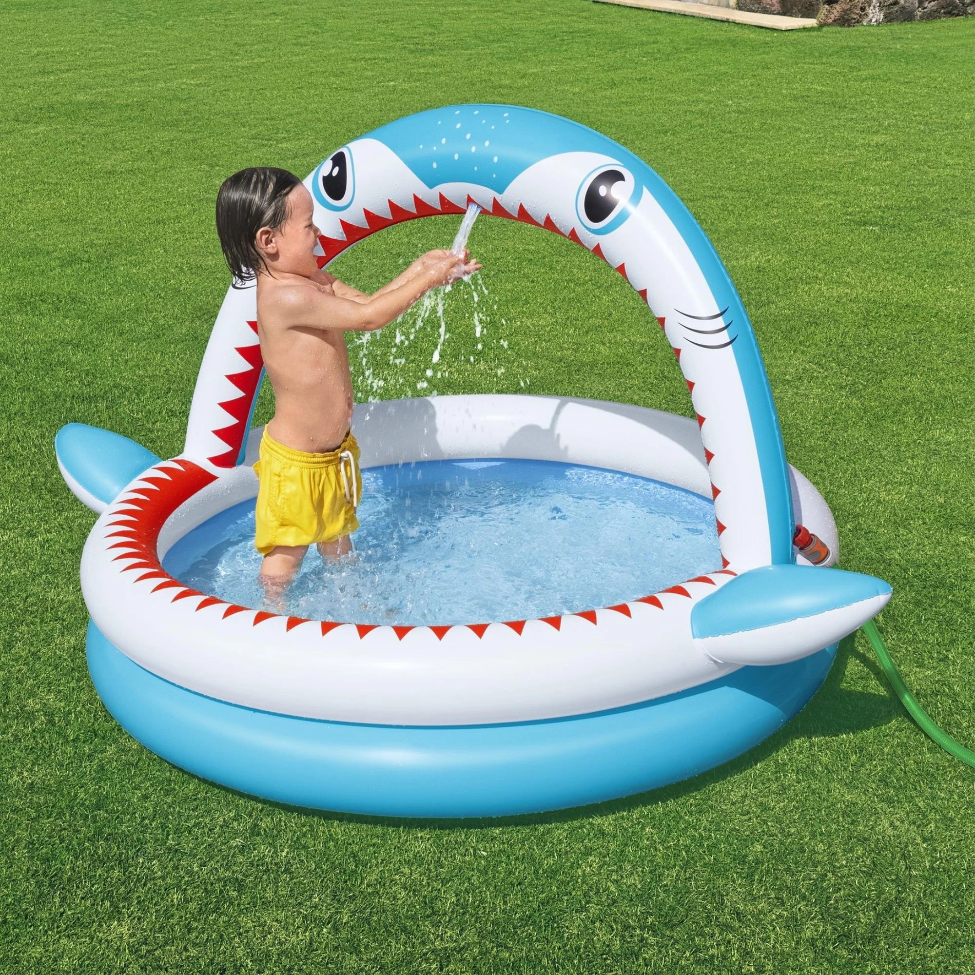 4 Bestway 64" x 50" x 36"/1.63m x 1.27m x 92cm Sharktastic Sprinkler Play Pool, 4 of 5