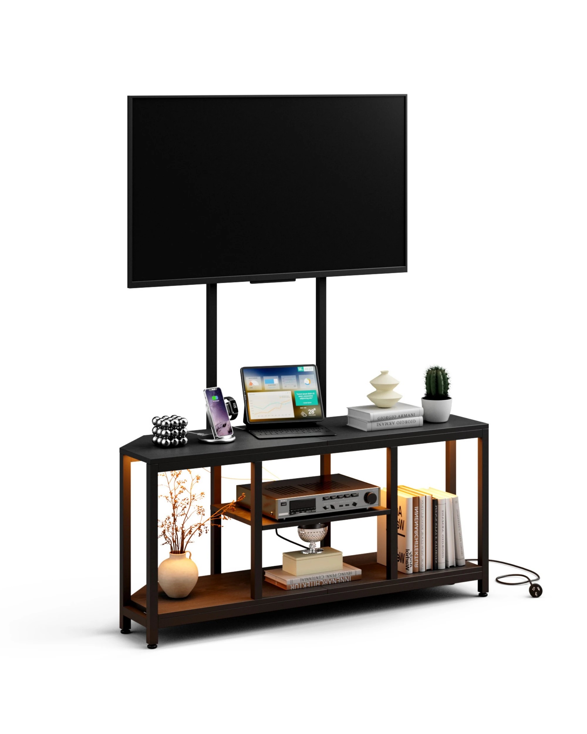 6 Advwin 115cm LED TV Cabinet w/ Mount Adjustable Corner Entertainment Unit Stand w/ AC & Shelf Media Console Table, 6 of 10