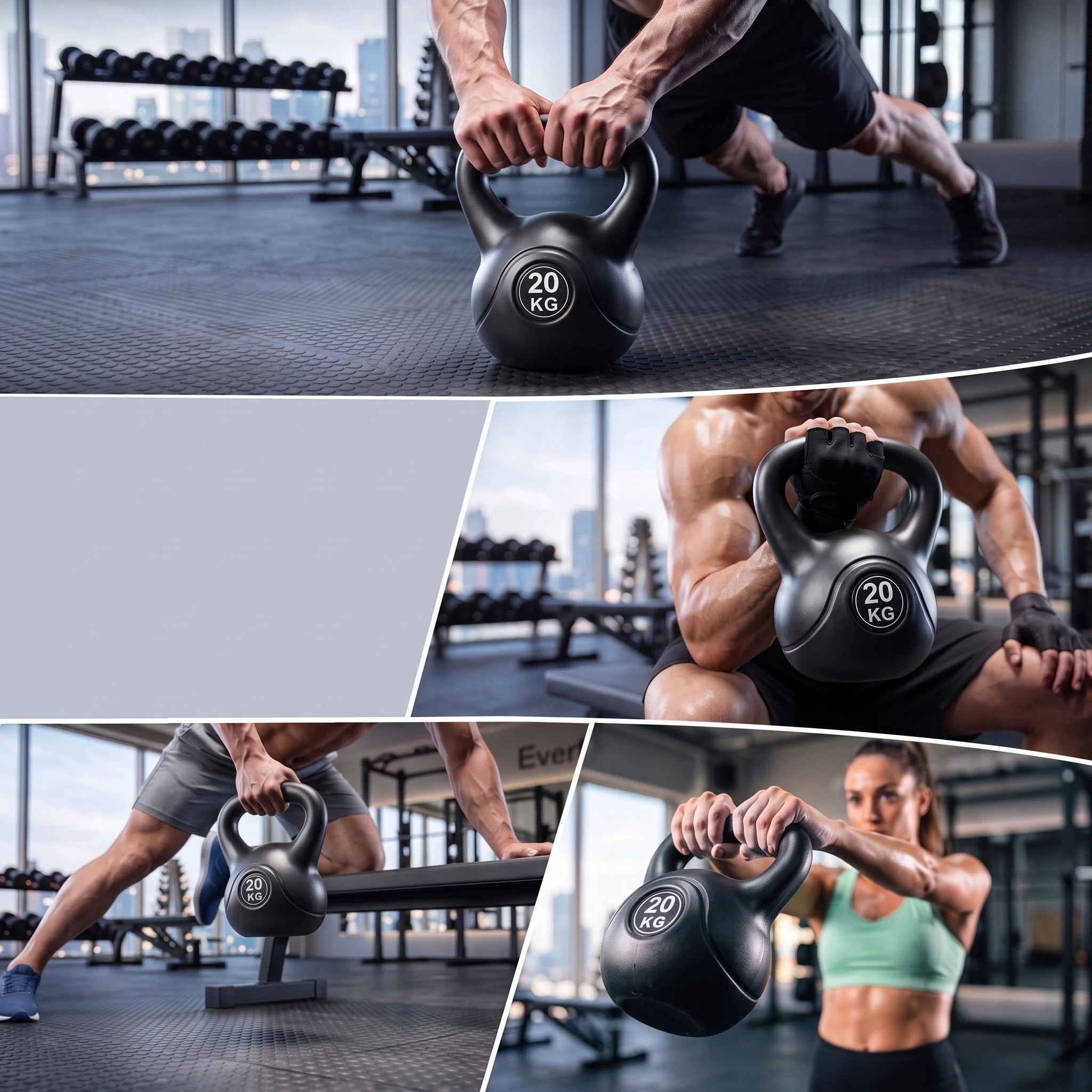 6 Everfit 20kg Kettlebell Weights Strength Training with Anti-slip Carry Handle & Stable Base Gym Home- Black, 6 of 7