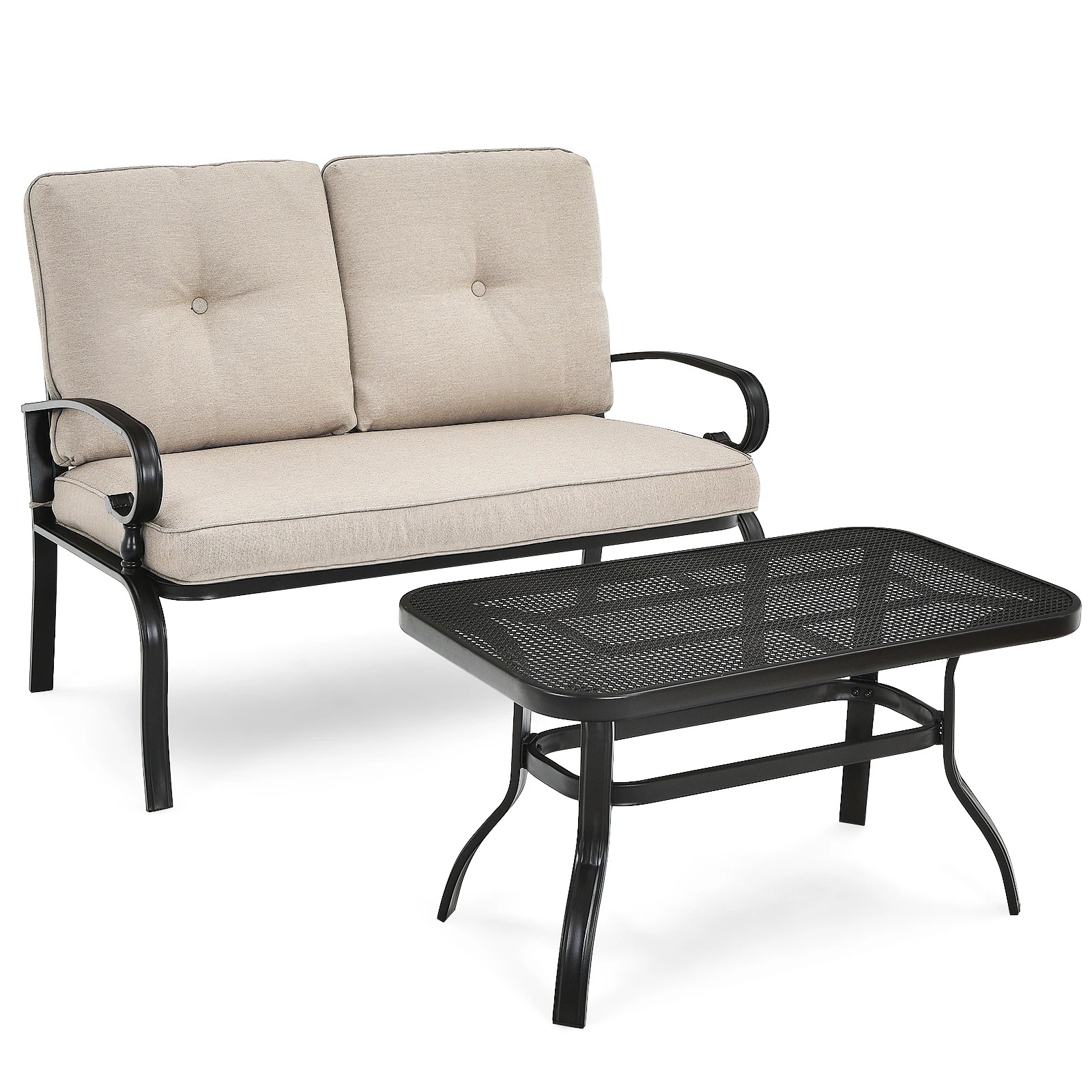1 Costway 2PCS Outdoor Conversation Set Patio Loveseat w/Coffee Table Balcony Poolside - Beige, 1 of 1