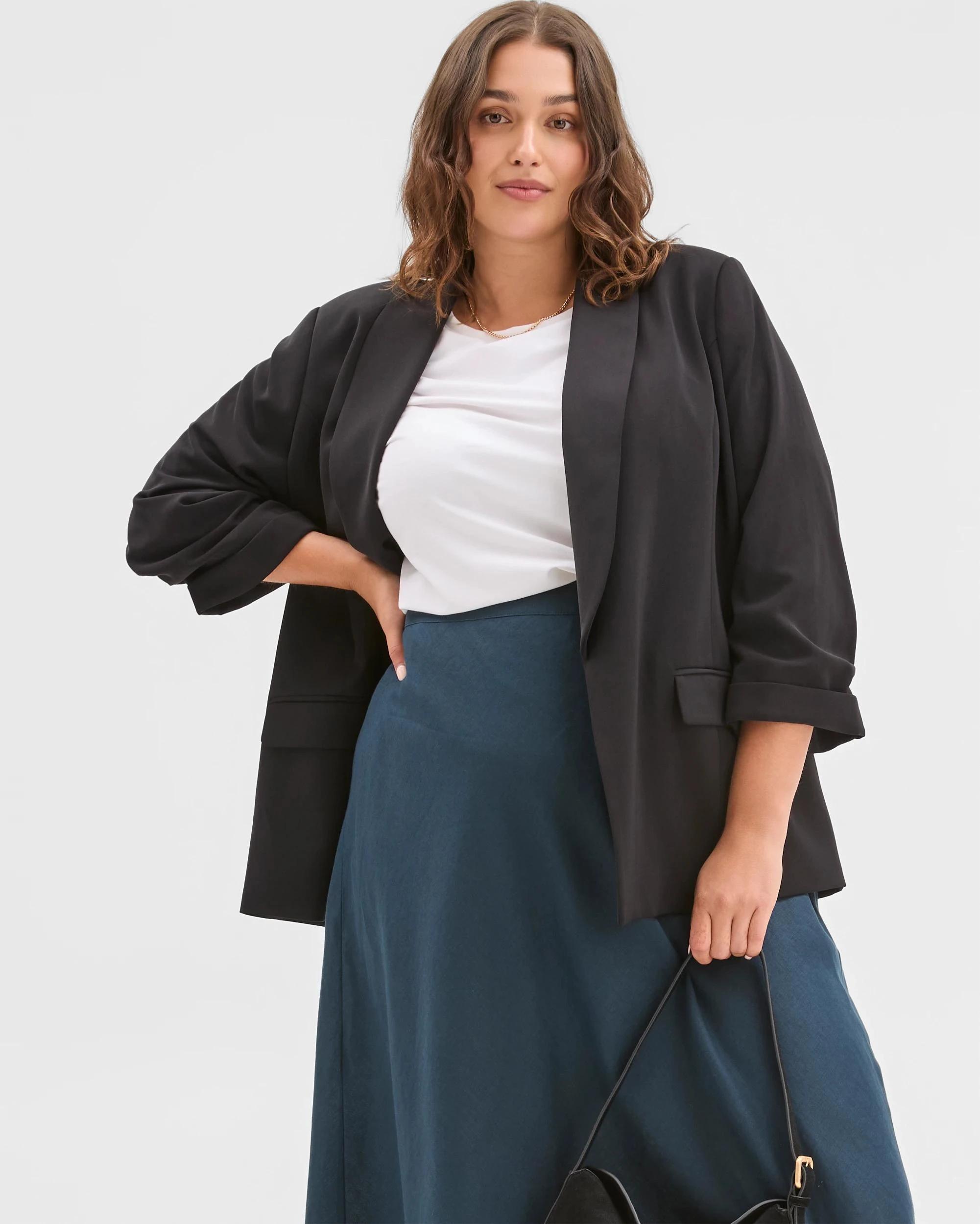 2 Target Curve Plus Size Ruched Sleeve Blazer BLACK, 2 of 6