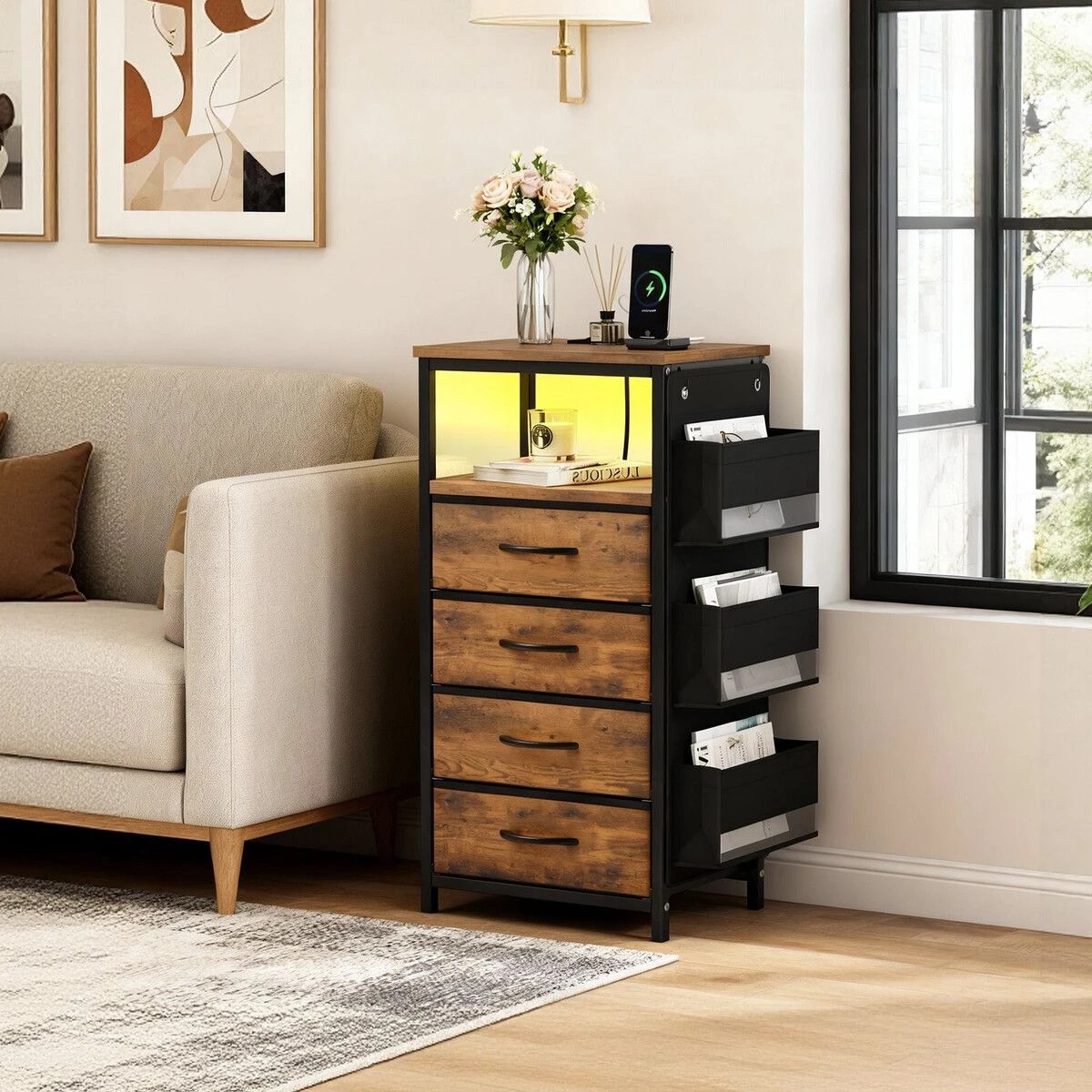 3 LUXSUITE Bedside Table Dresser Chest LED Nightstand Lamp, 3 of 6
