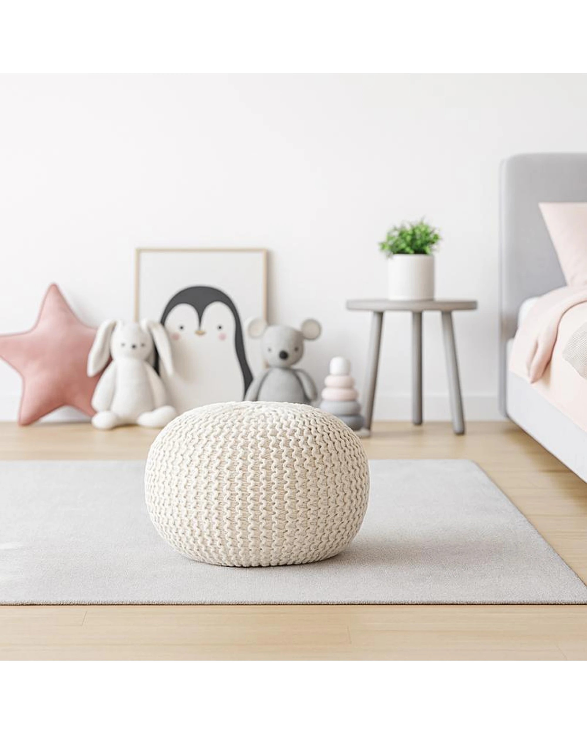 7 La Grace Home Braided Ottoman Pouffe - Ivory, 7 of 9