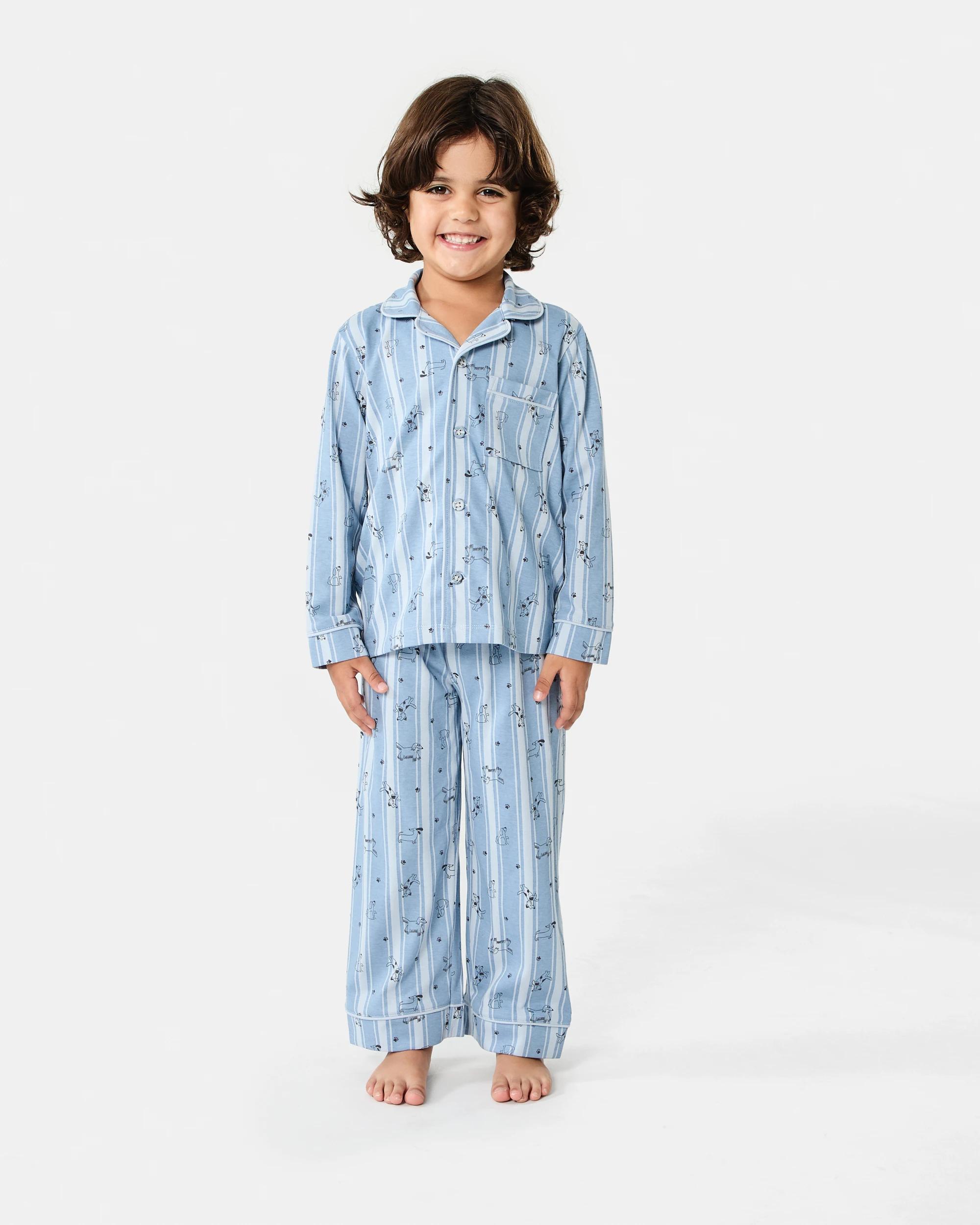 1 Button Through Pyjama Set Blu Dogs, 1 of 6