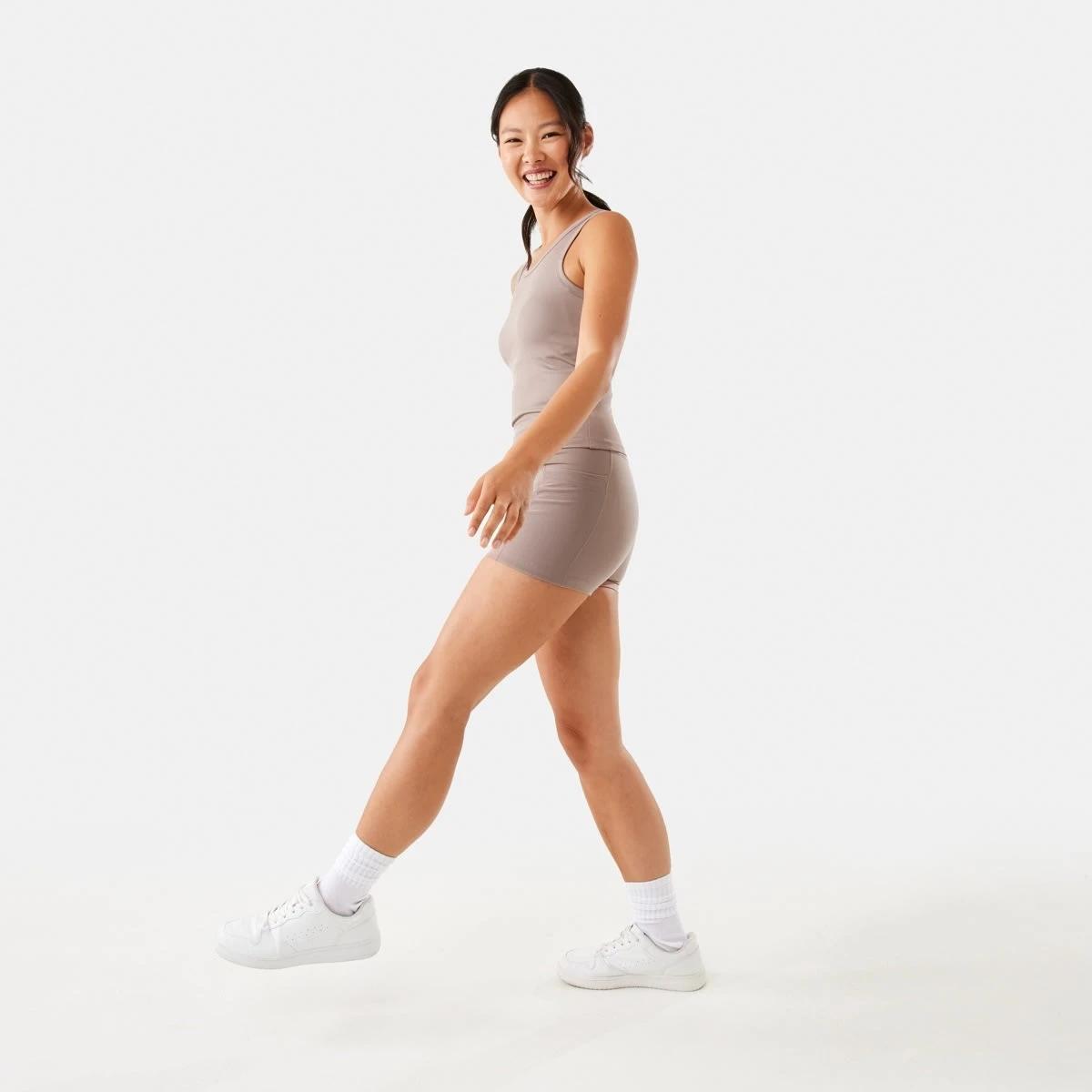 3 Active Womens Pocket Ultra Soft Shorts Taupe Tawn, 3 of 6