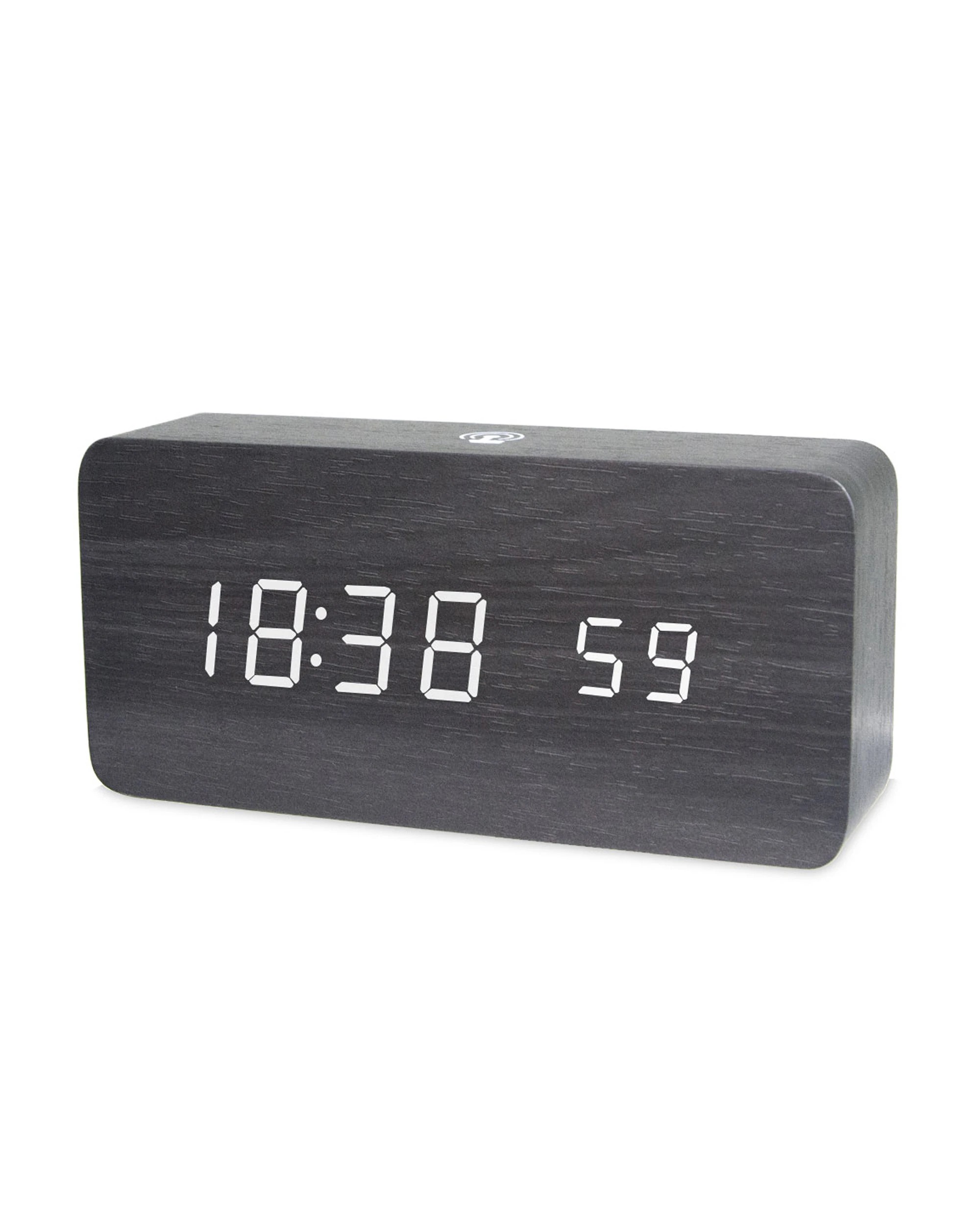 1 TODO Rechargeable LED Digital Alarm Clock Woodgrain USB Android iOS Control APP - Black, 1 of 2