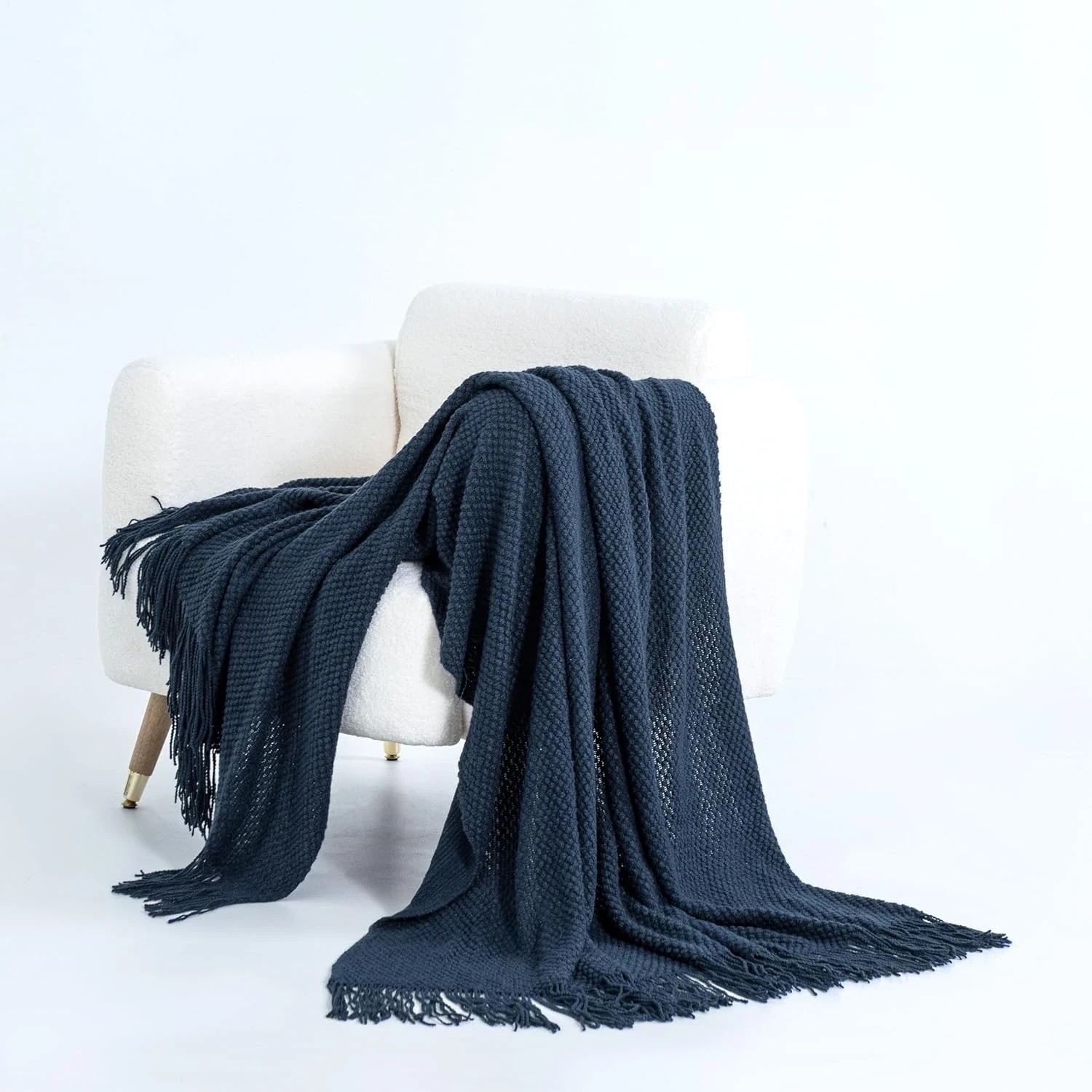 4 Gioia Casa Micro Plush Knitted Throw Blanket Soft Warm Lightweight - Navy Blue, 4 of 7