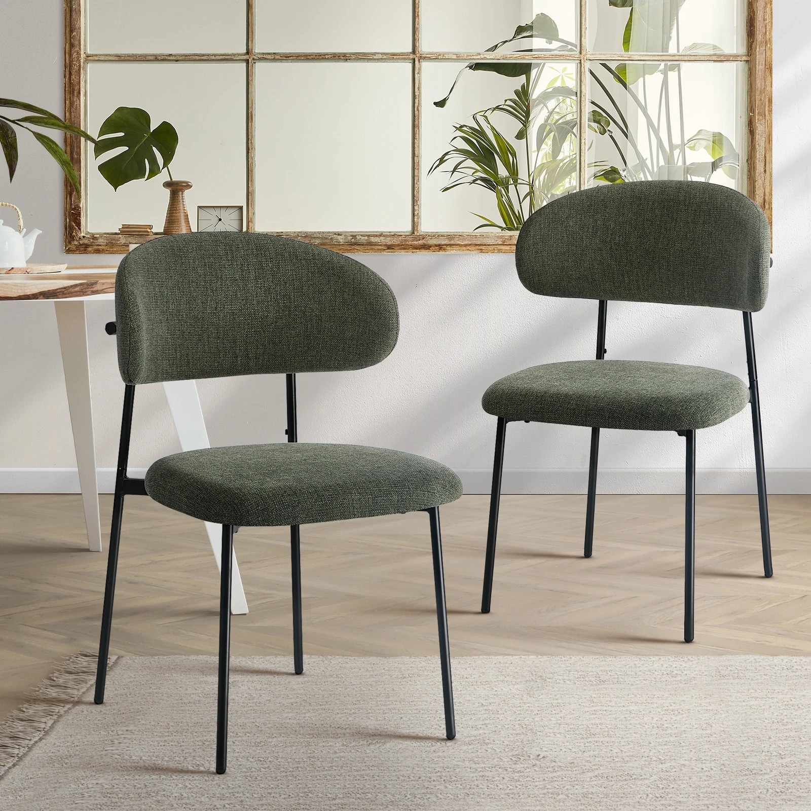 3 Oikiture 2x Dining Chairs Kitchen Lounge Seat Linen Fabric Accent Chair - Green, 3 of 9