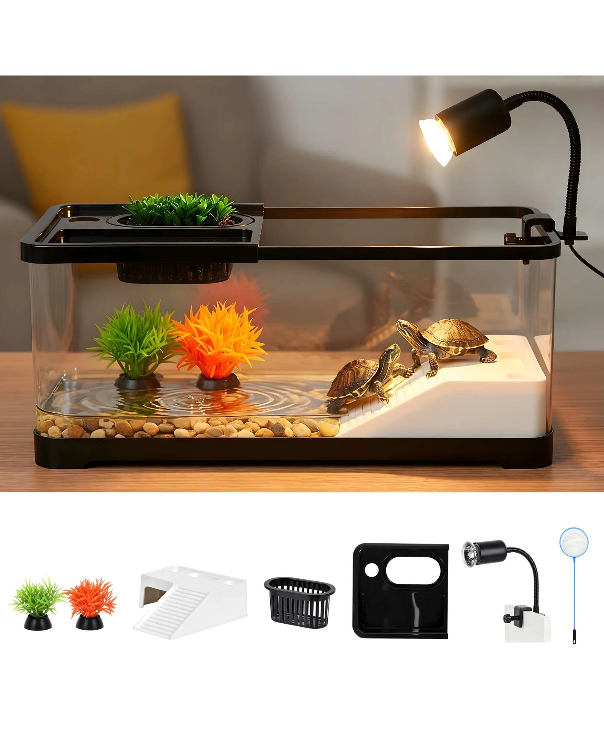 3 Advwin Turtle Tank Kit Fish Tank with Light, 3 of 8