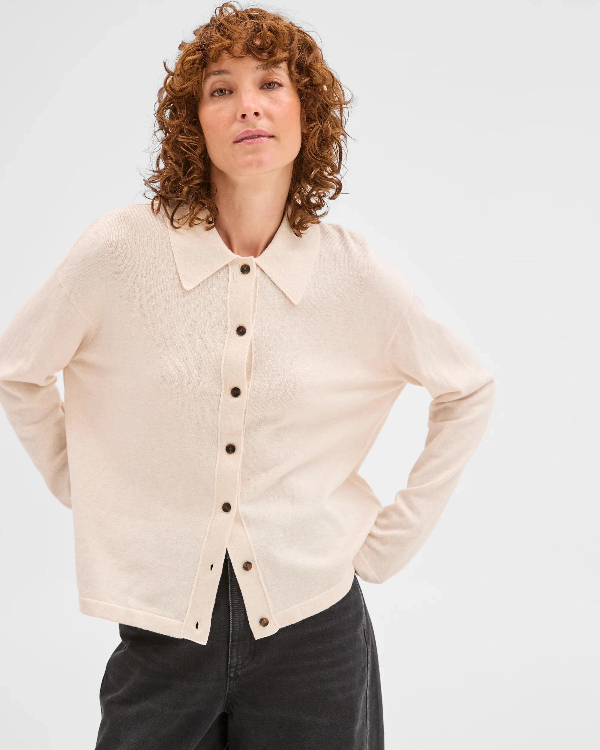 4 Target Woman Australian Cotton Blend Knit Polo Collar Cardigan PEBBLE, 4 of 7