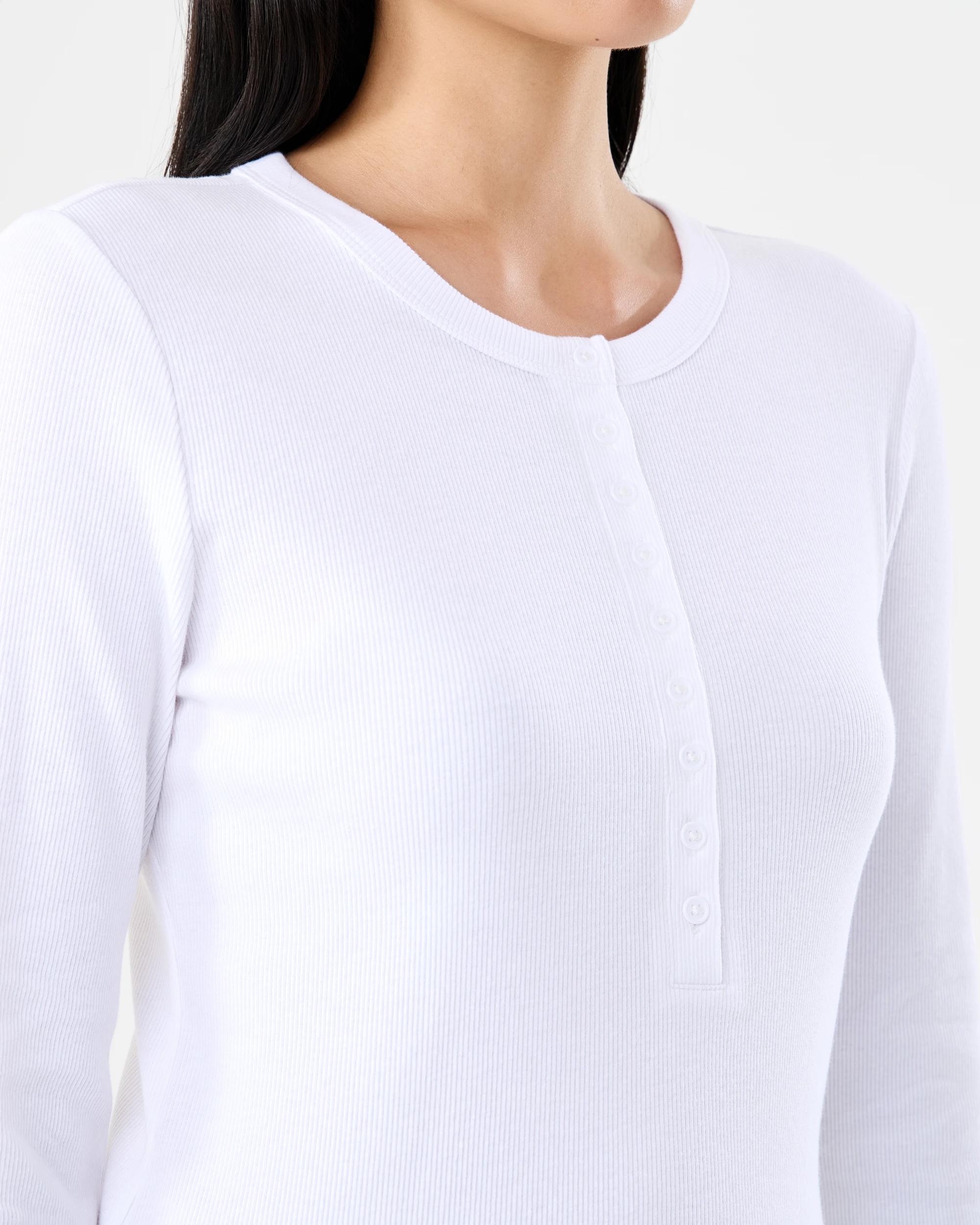 6 Long Sleeve Rib Henley Top White, 6 of 6