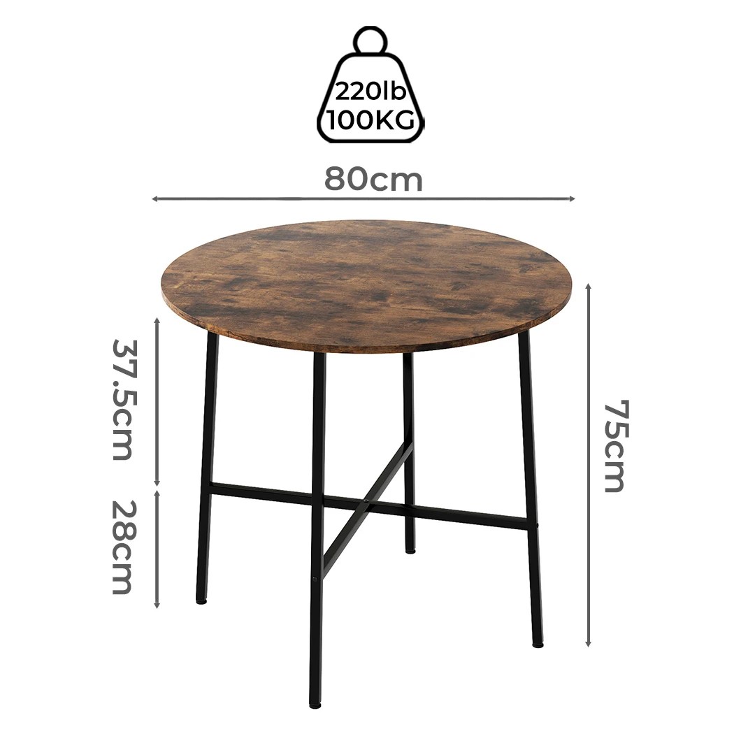 3 Levede Dining Table, Round,Rustic Brown and Black 80Dx76H, 3 of 7