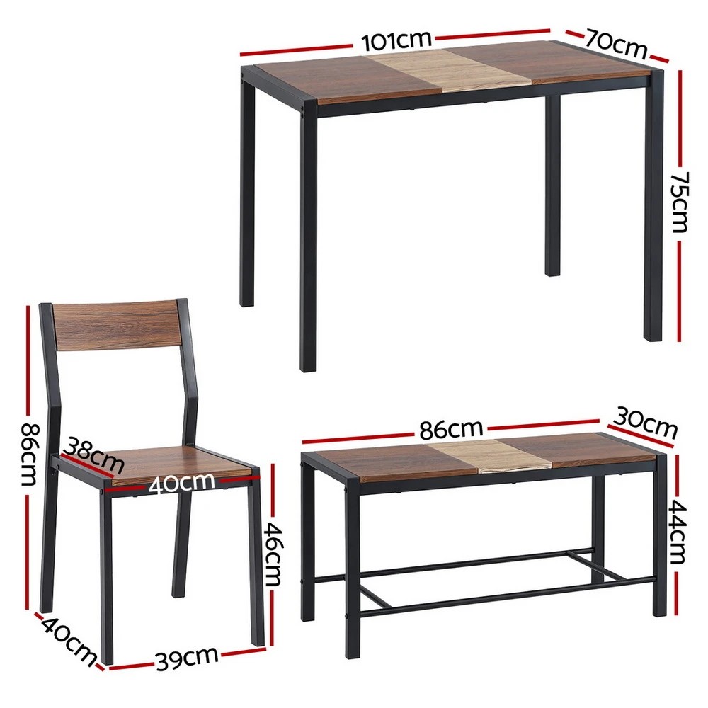 2 Artiss Dining Table and Chairs Set of 4 Bench Kitchen Furniture Rustic - Multi, 2 of 2