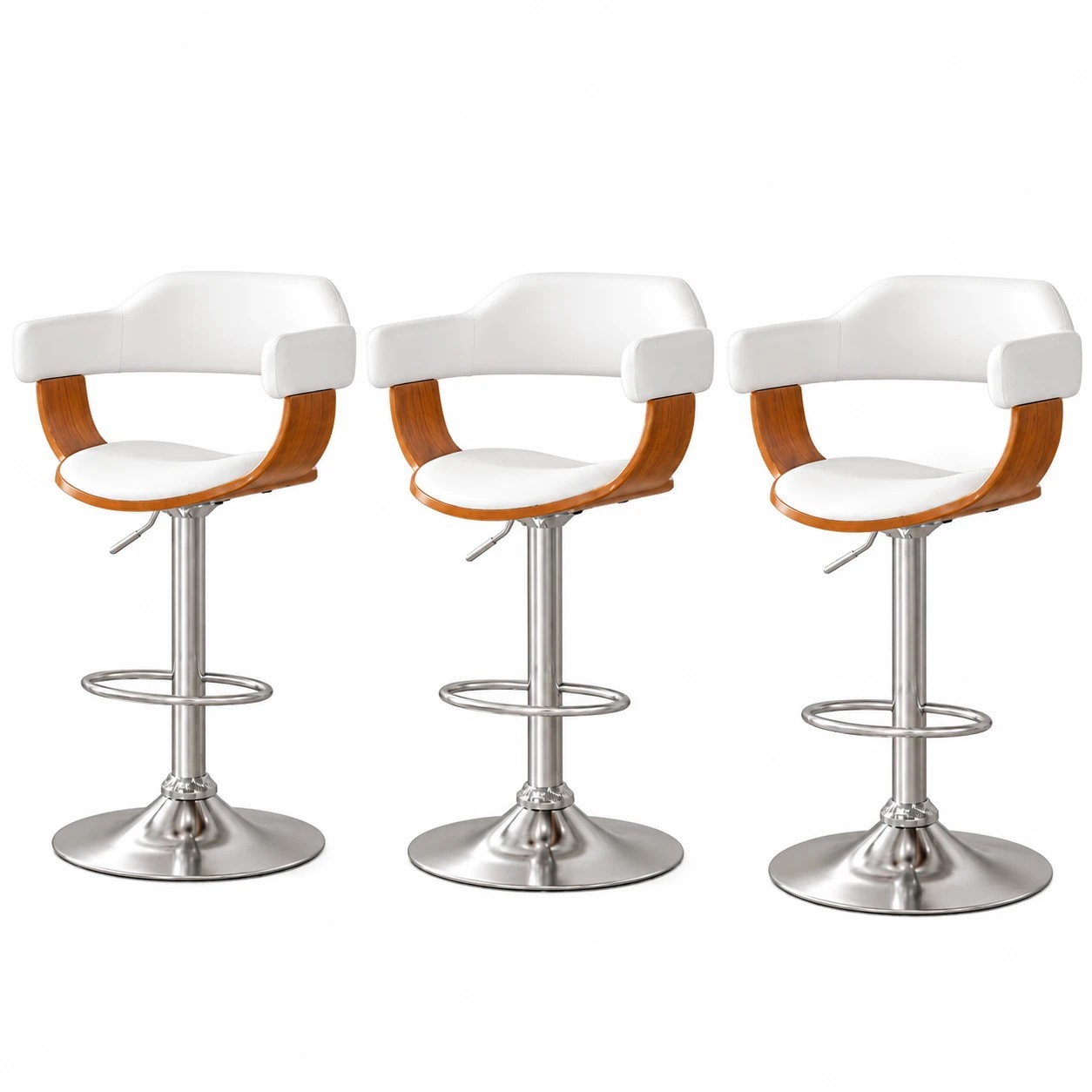 2 Artiss 3x Bar Stools Bentwood PU Selina - White, 2 of 7