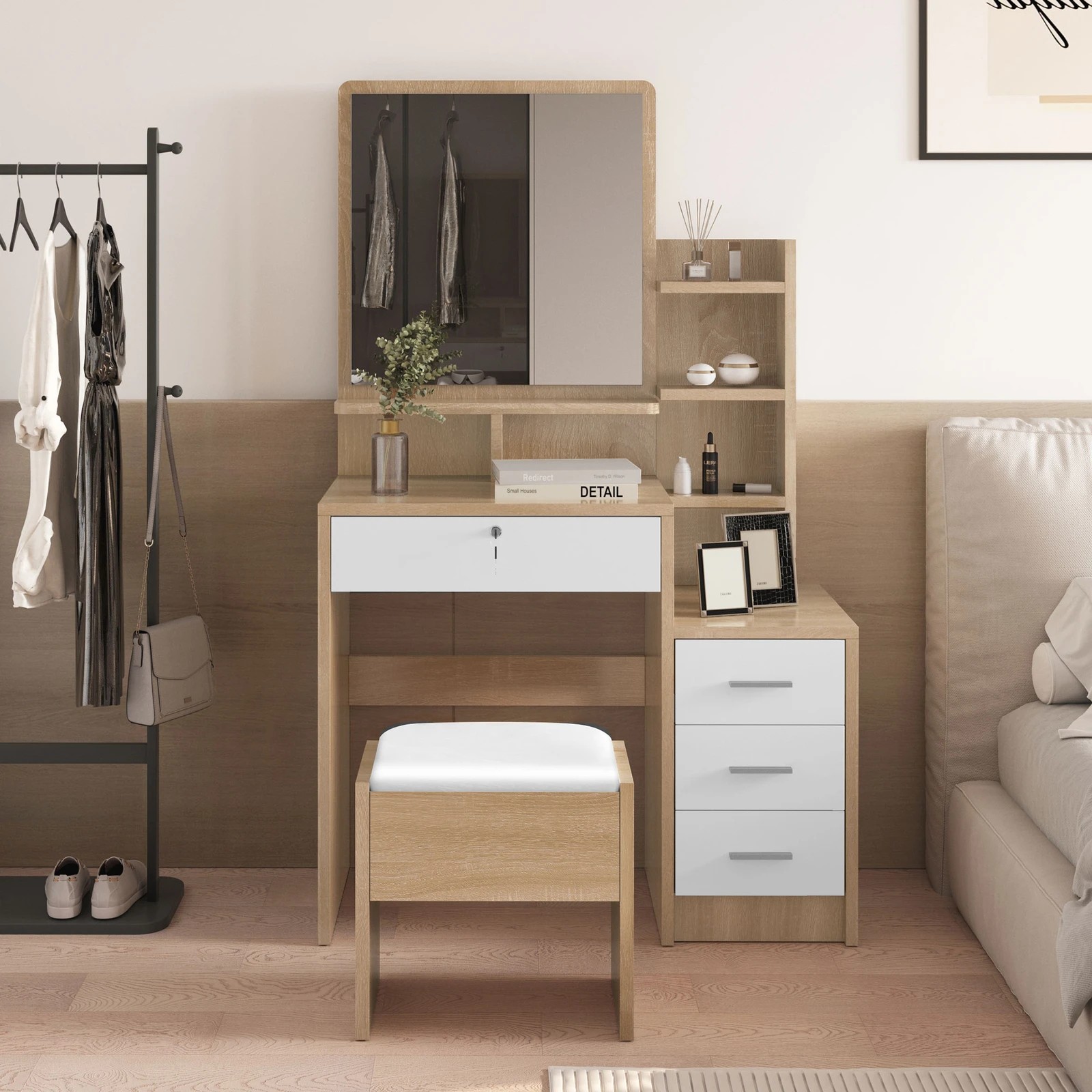 8 Alfordson Dressing Table Stool Makeup Mirror Vanity Desk - Natural, 8 of 10