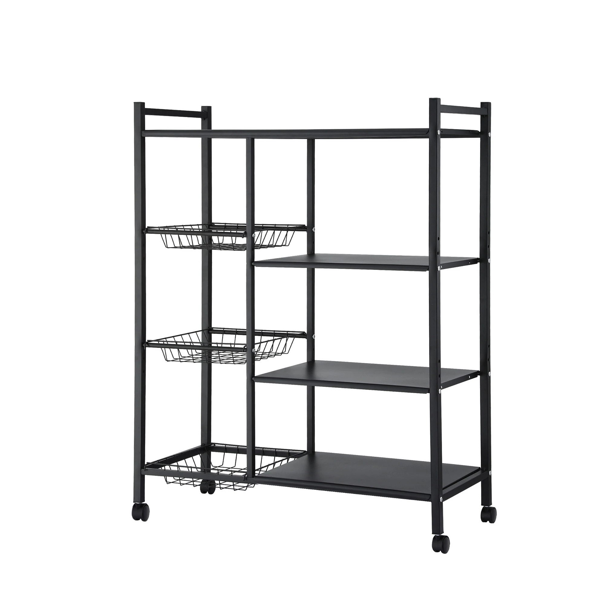 1 Artiss 4-Tier Kitchen Rack Microwave Bakers Storage Shelf with 3 Baskets - Grey, 1 of 3