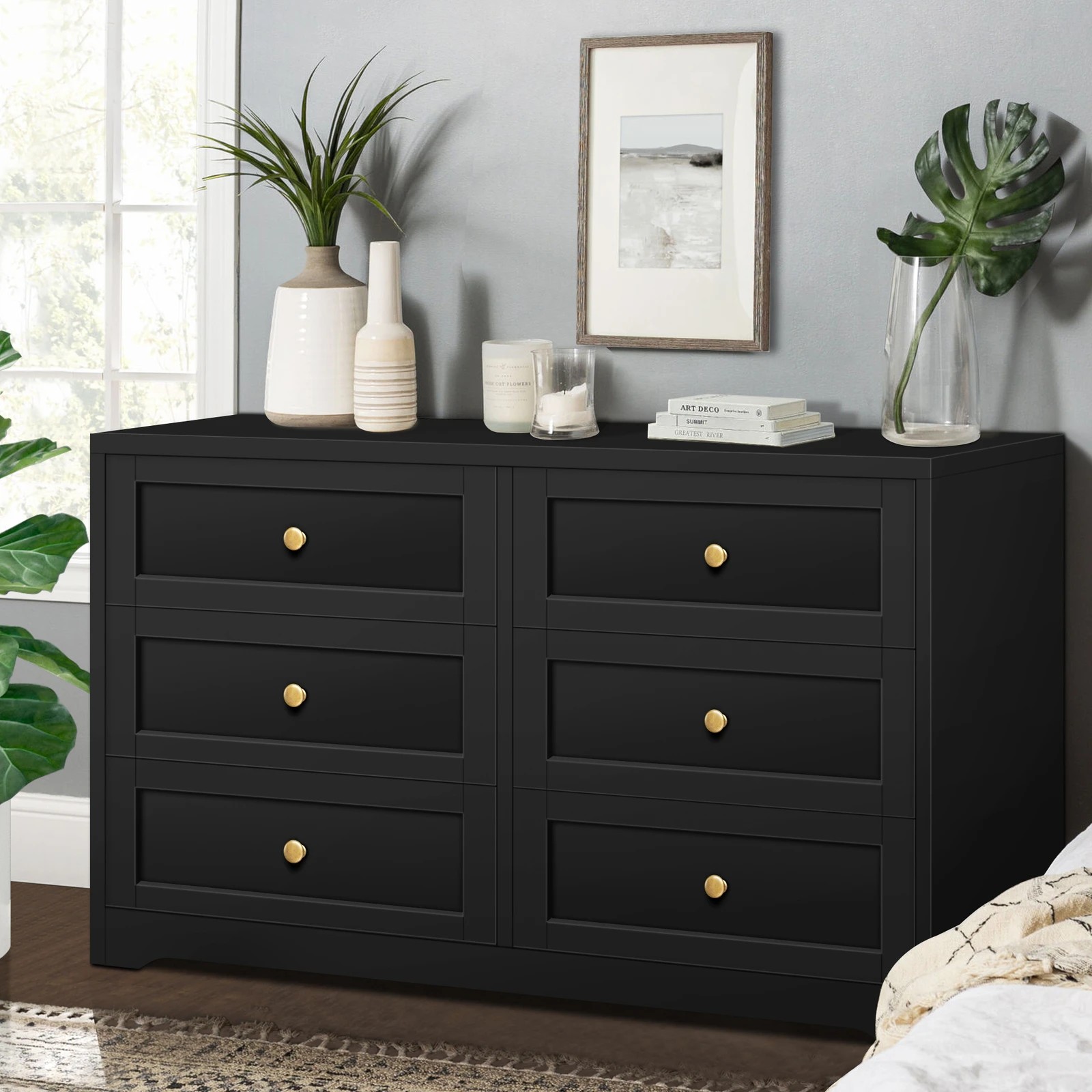3 Alfordson 6 Chest of Drawers Hamptons Storage Cabinet Dresser Tallboy - Black, 3 of 8