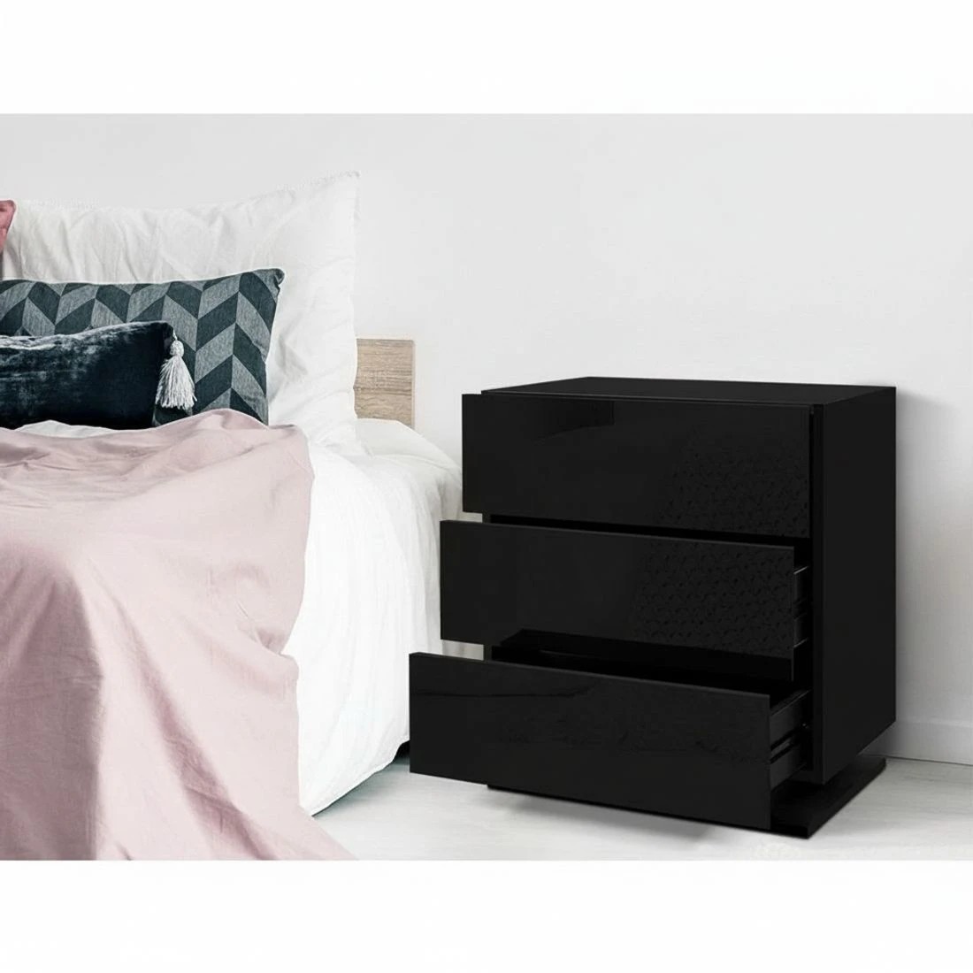 5 Artiss 2x Bedside Table LED 3 Drawers - MORI - Black, 5 of 8