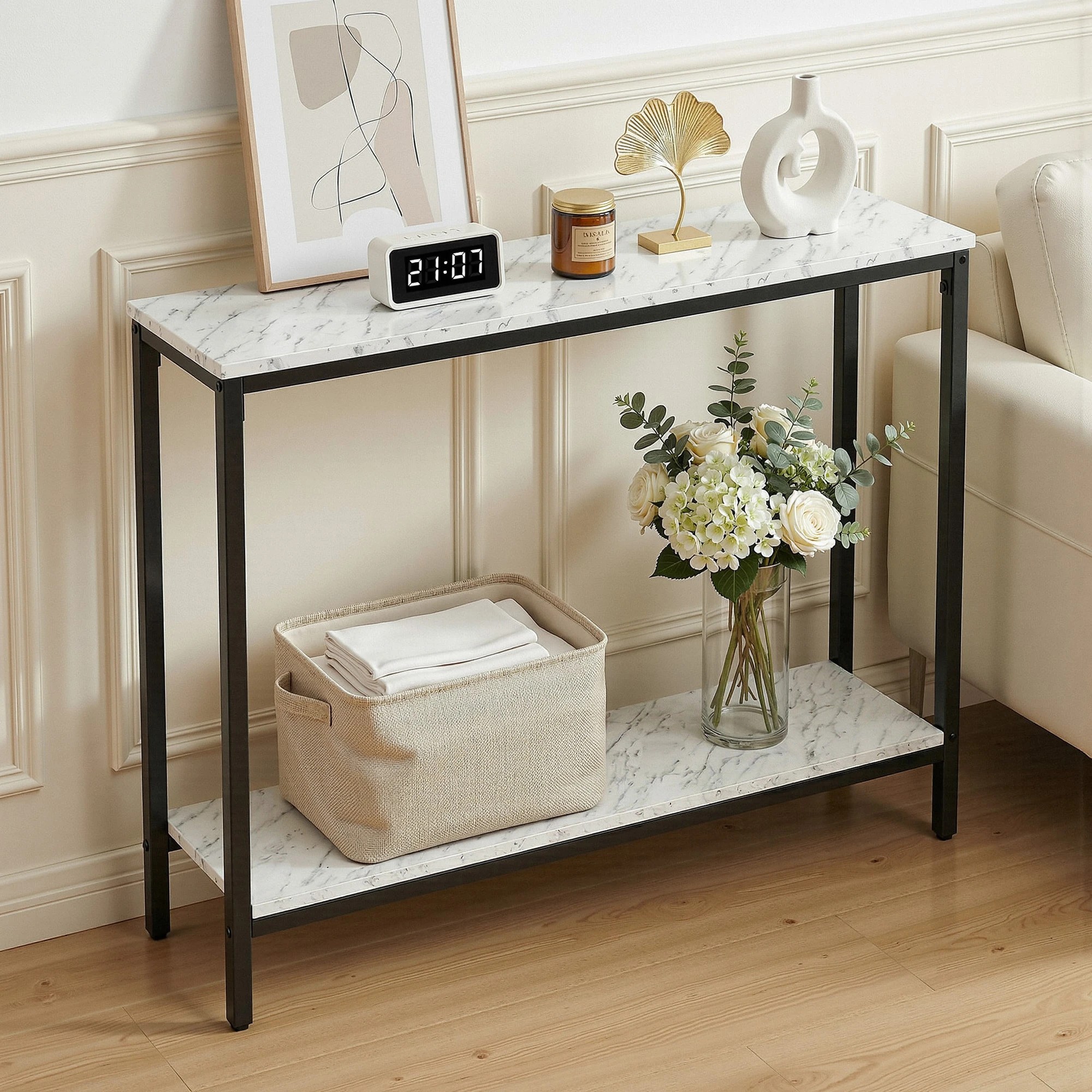 10 Artiss Console Table Entryway Hallway Display Desk Marble Effect 90CM - Black, 10 of 10