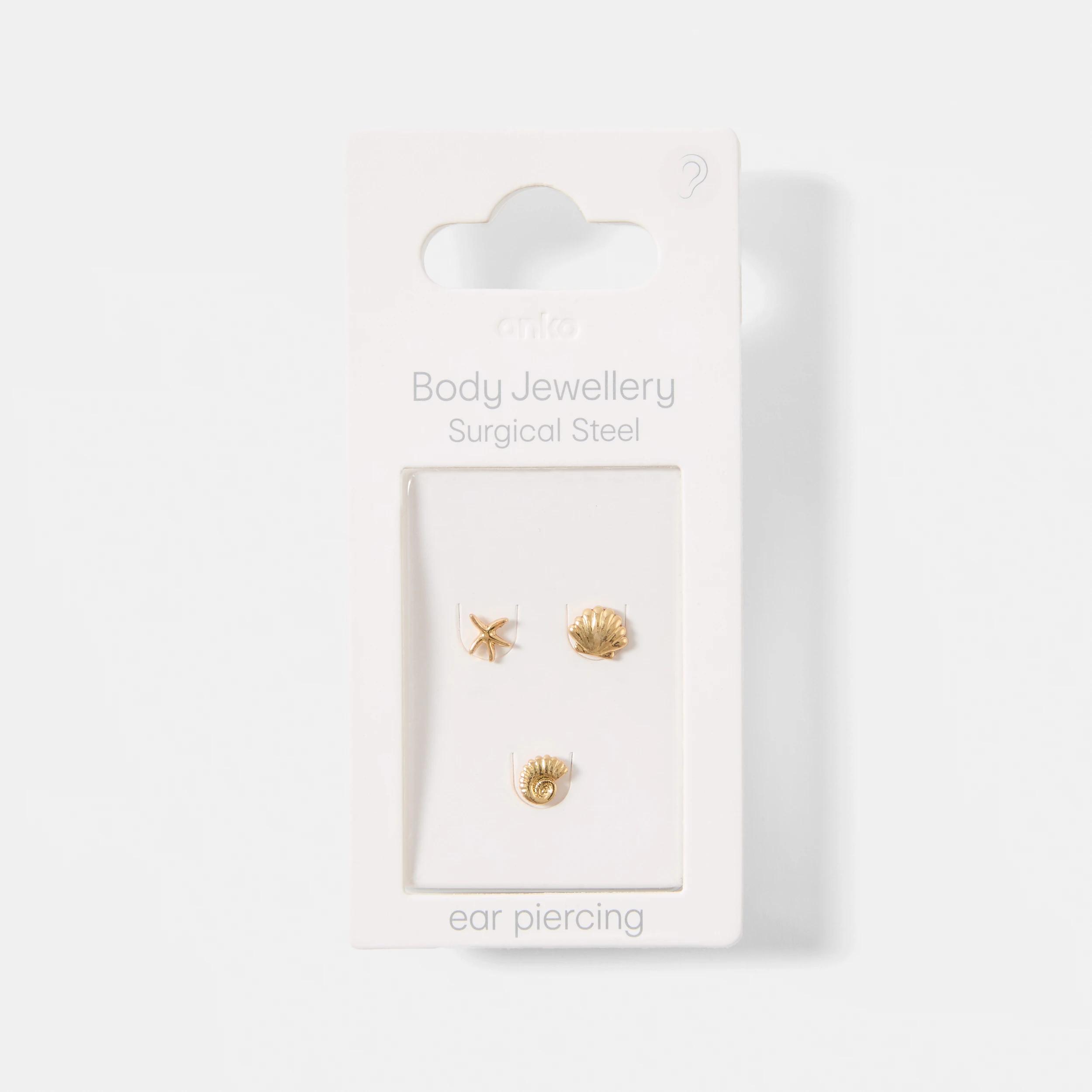 4 3 Pack Starfish Ear Piercing Studs - Gold Tone GOLD, 4 of 4