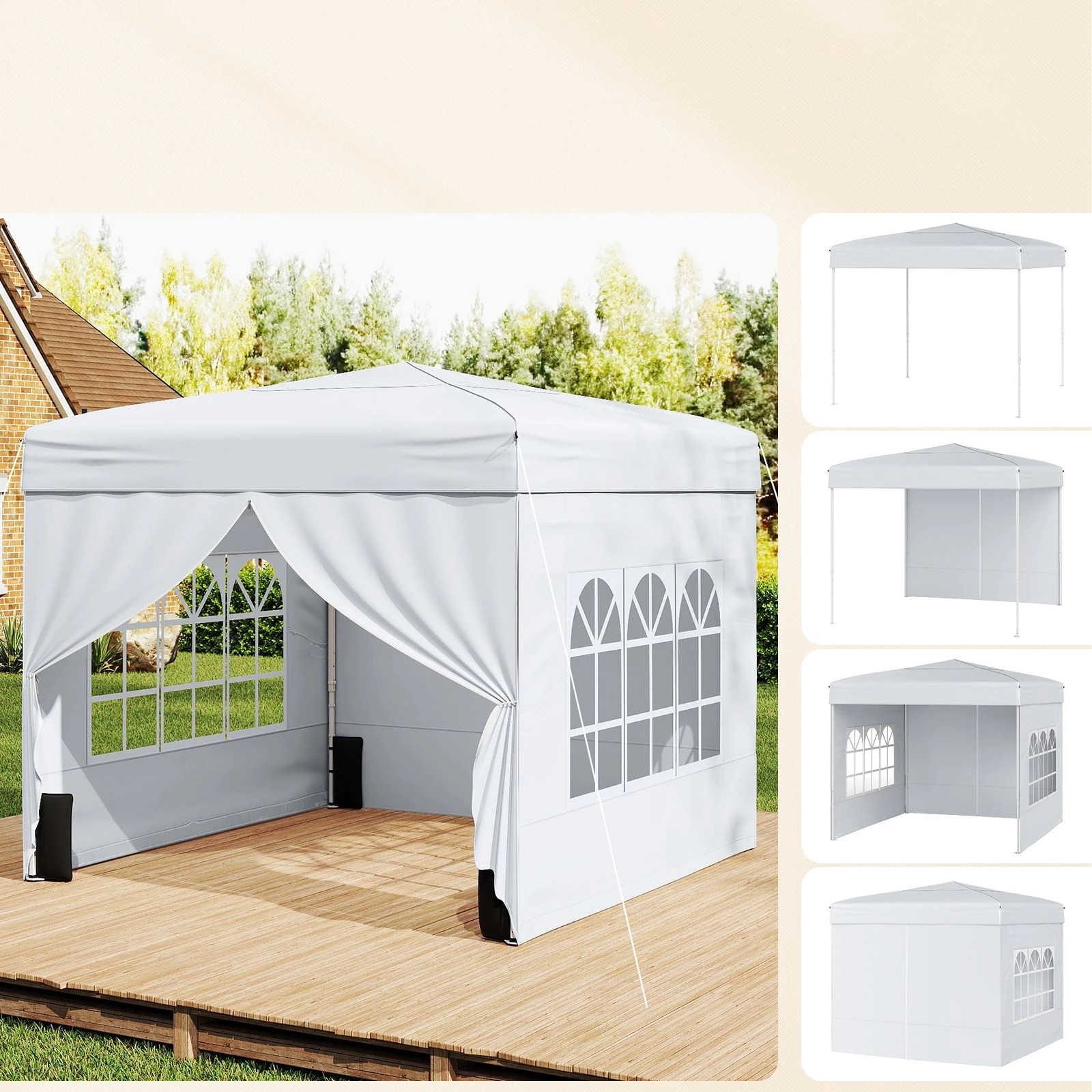 2 Costway 3x3m Pop up Canopy Tent Portable Sunshade Shelter - White, 2 of 3