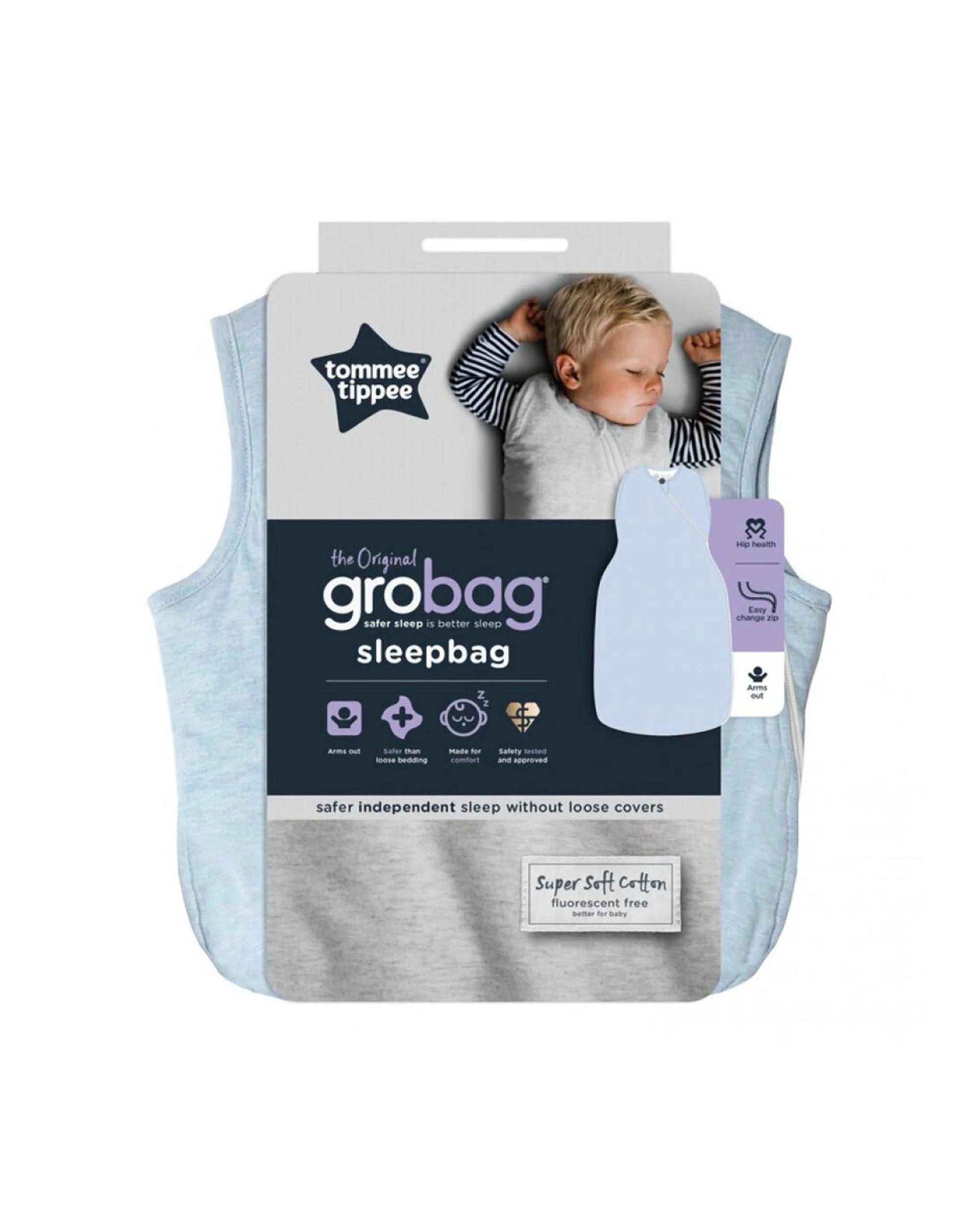 4 Tommee Tippee Grobag 6-18M 2.5 Tog Sleepbag 2 Way Zip Hip Healthy Cotton Rich - Blue, 4 of 7