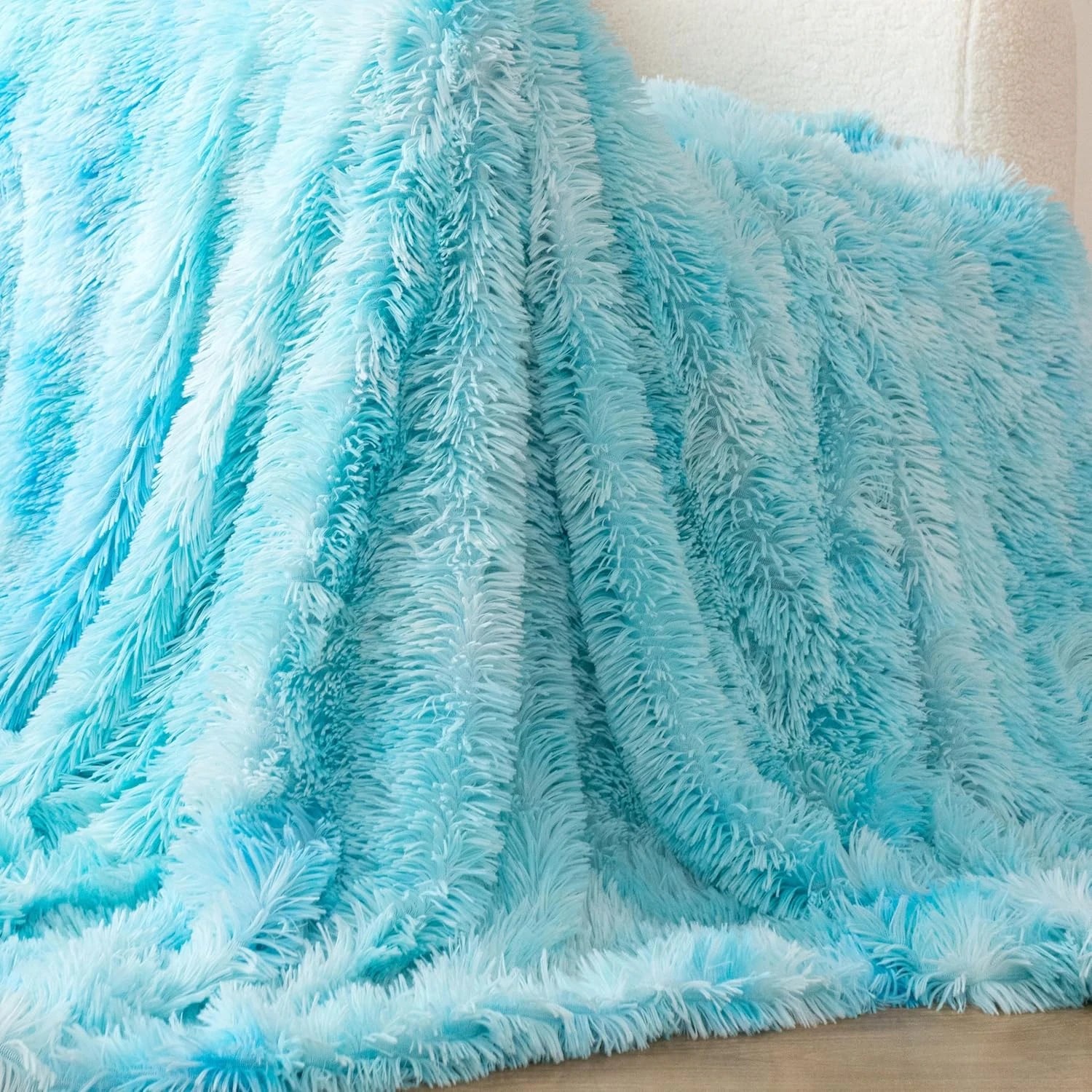 4 Gioia Casa Double-Sided Faux Fur Shaggy Throw Blanket Soft Warm Plush - Blue, 4 of 4