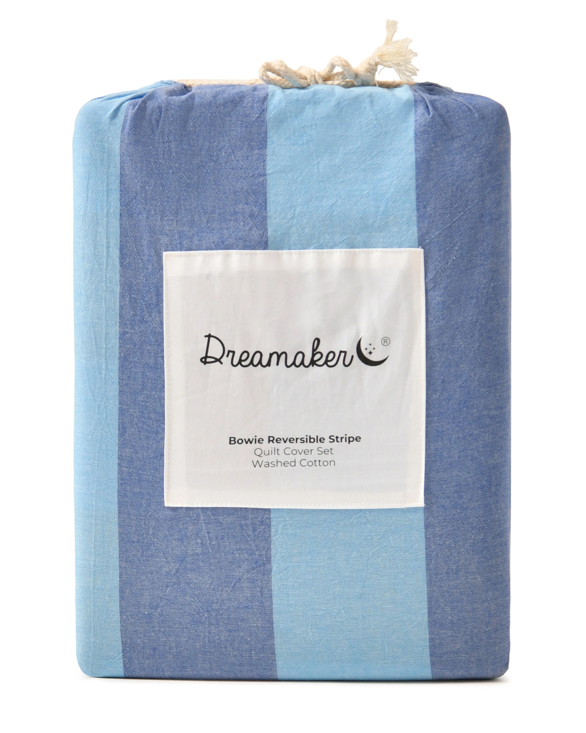6 Dreamaker Bowie Washed Cotton Yarn Dyed Stripe Quilt Cover Set - Queen - Blue, 6 of 8