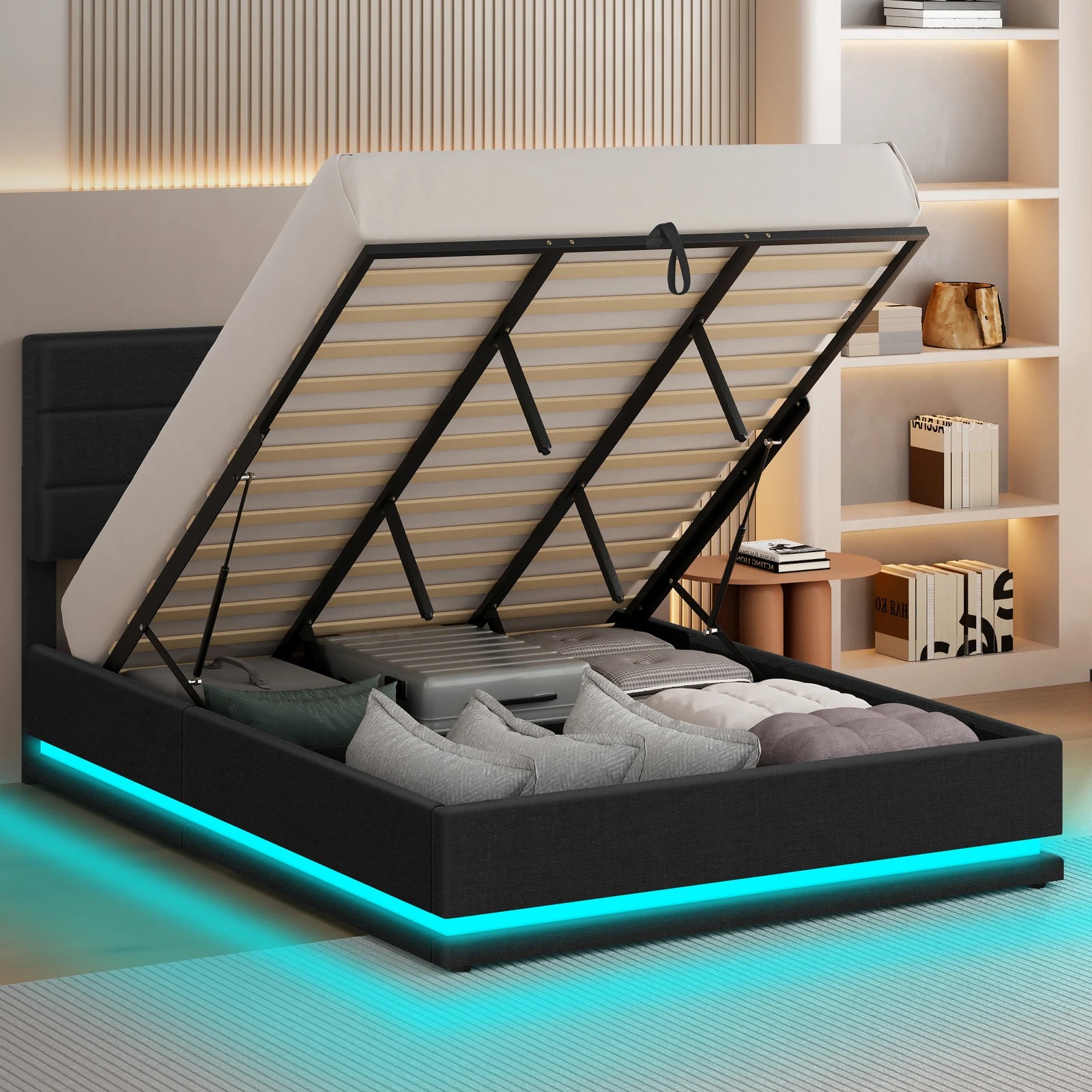 5 Alfordson Bed Frame King Size Platform RGB LED Gas Lift Storage Base - Charcoal, 5 of 10