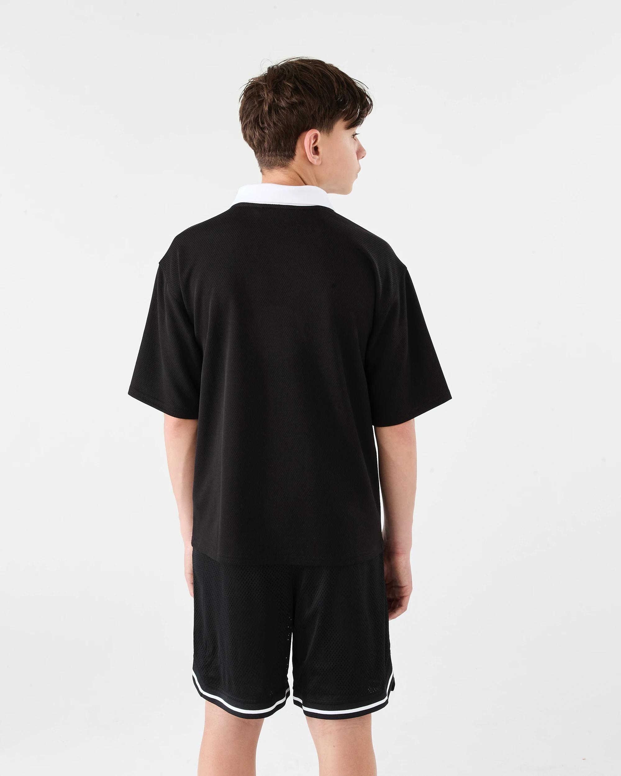 2 Short Sleeve Mesh Collar T-shirt Blk Varsit, 2 of 6