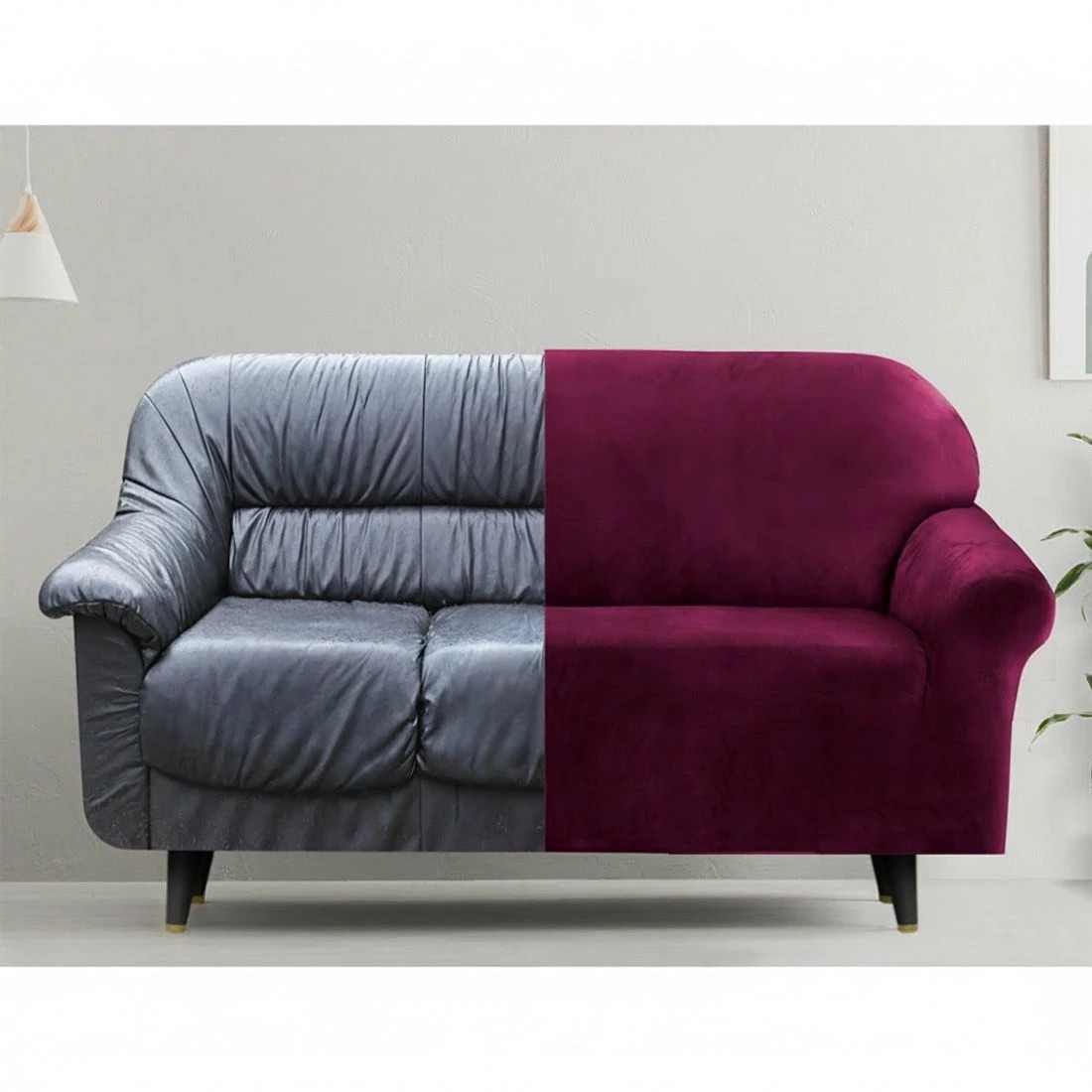 3 Artiss Sofa Cover Couch Covers 3 Seater Velvet Ruby - Red, 3 of 5
