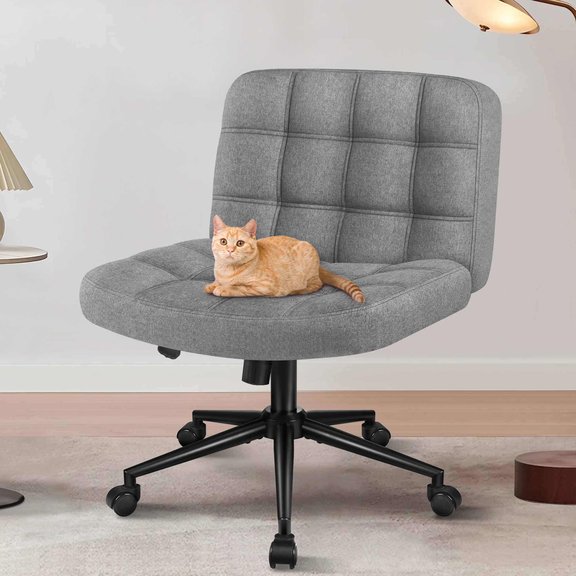 2 Alfordson Office Desk Chair Computer Armless Wide Seat Mid Back Fabric - Grey, 2 of 9