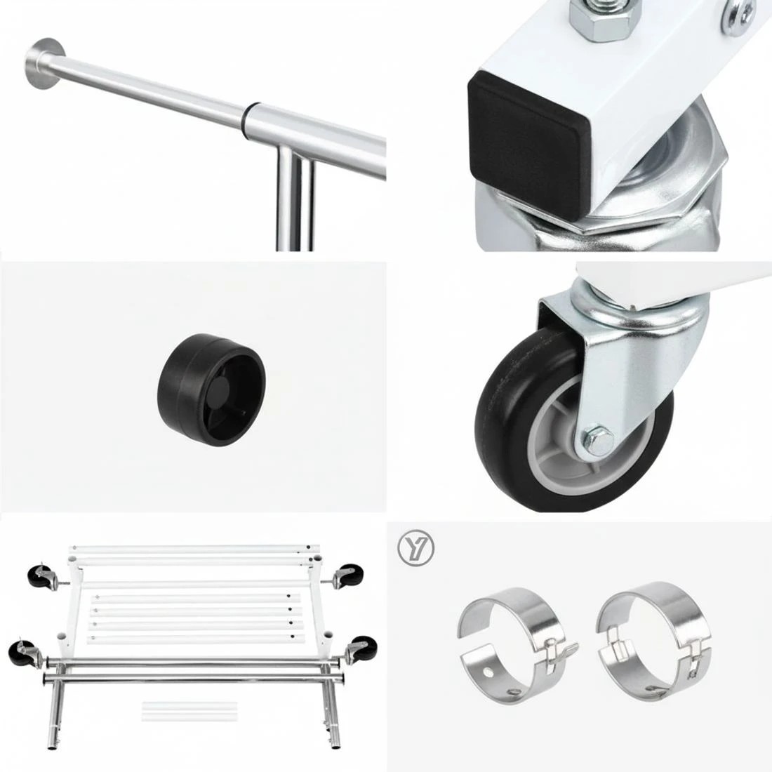 7 Artiss Clothes Rack Double Rod Airer Rail Coat Stand Adjustable Hanger Garment Rack Portable Heavy Duty Wheels - White, 7 of 7