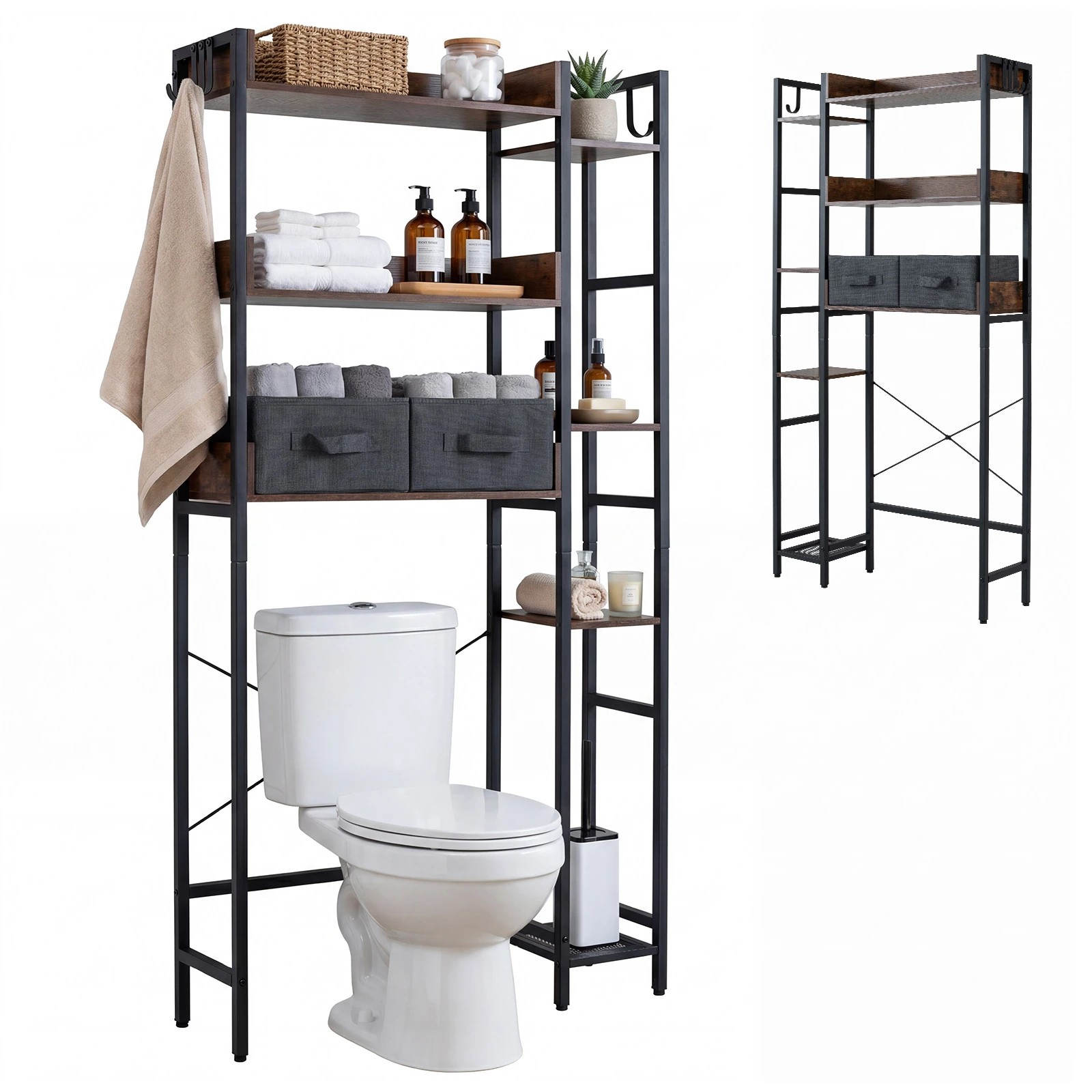6 Costway 7-Tier Over the Toilet Storage Rack w/2 Fabric Drawers Bathroom Organizer, 6 of 7