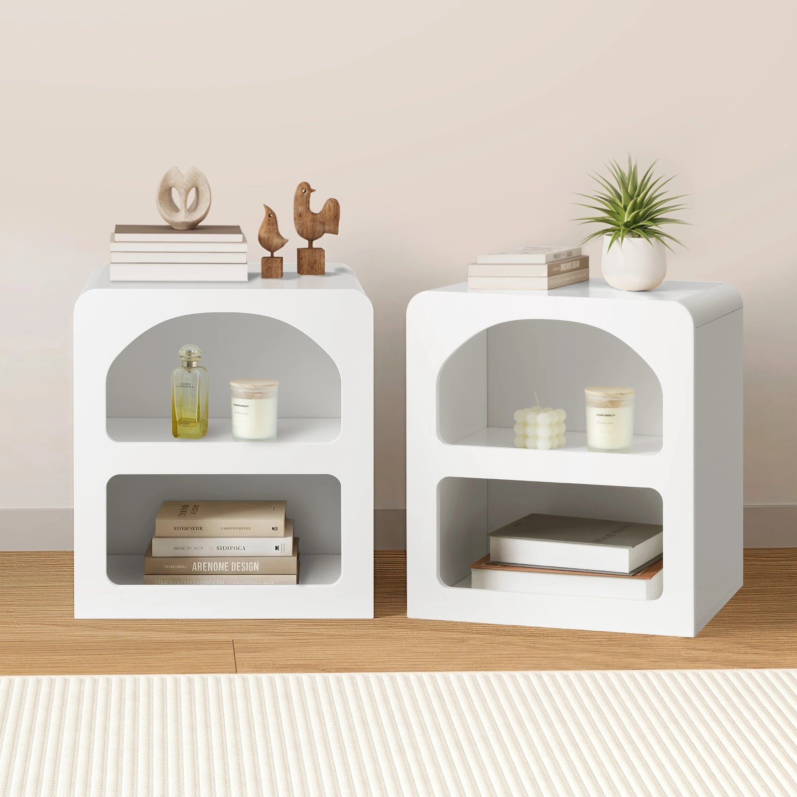3 Oikiture Bedside Tables Set of 2 Display Shelf Storage Cabinet Nightstand - White, 3 of 9