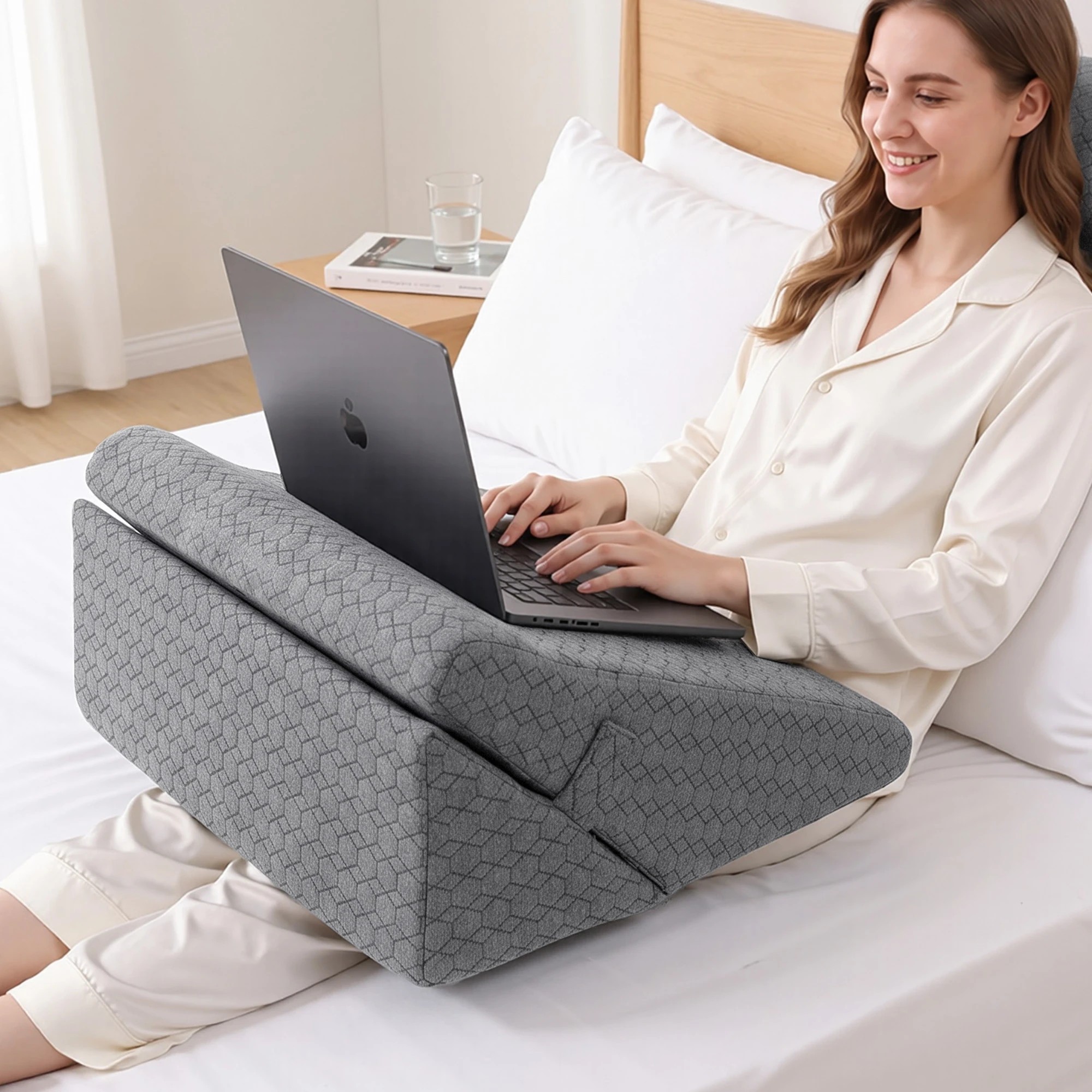 8 Giselle Bedding Wedge Pillow for Sleeping, Cooling Egg Gel Memory Foam Back Support - Grey, 8 of 9