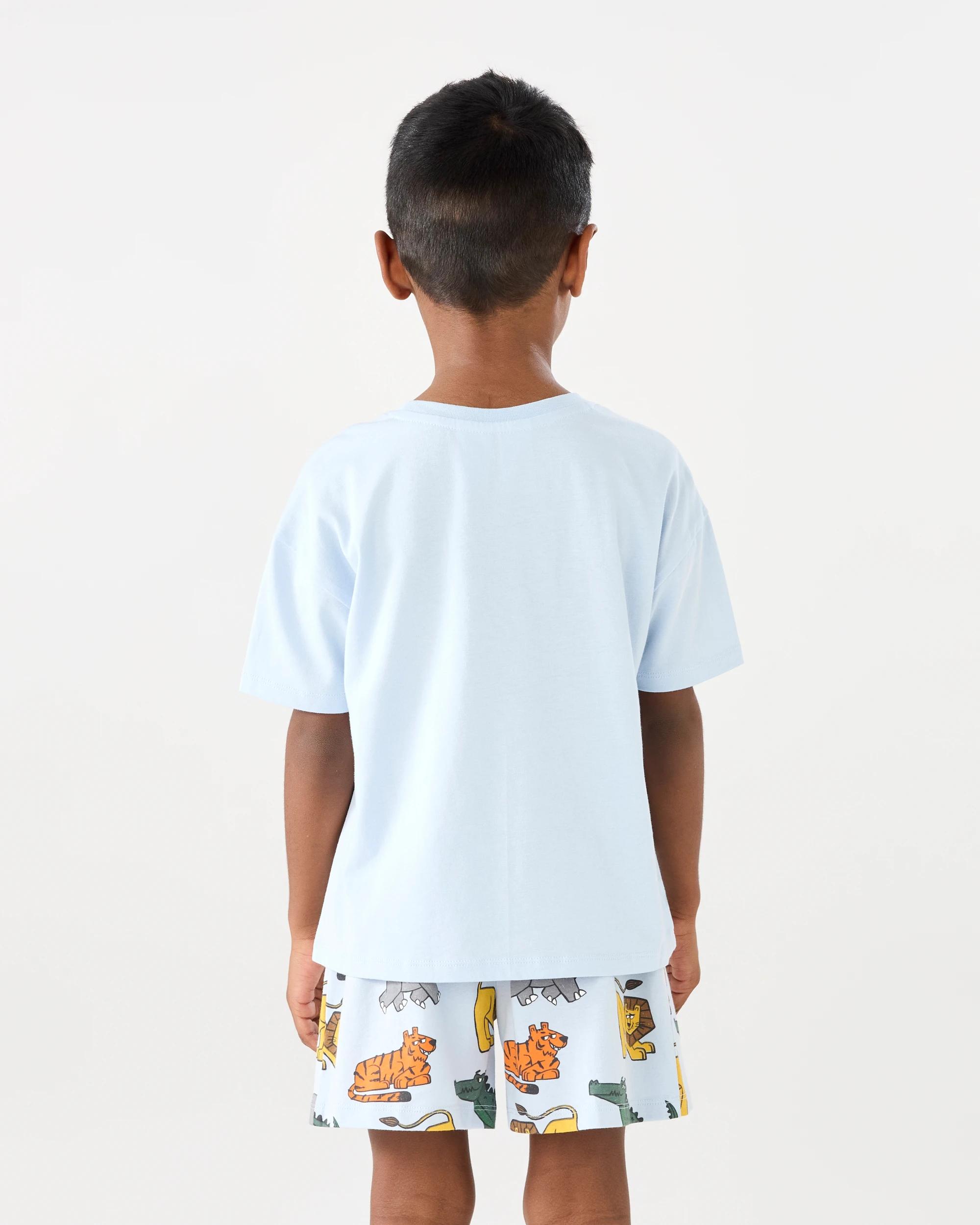 2 Short Sleeve Jersey Pyjama Set Blu Animal, 2 of 8
