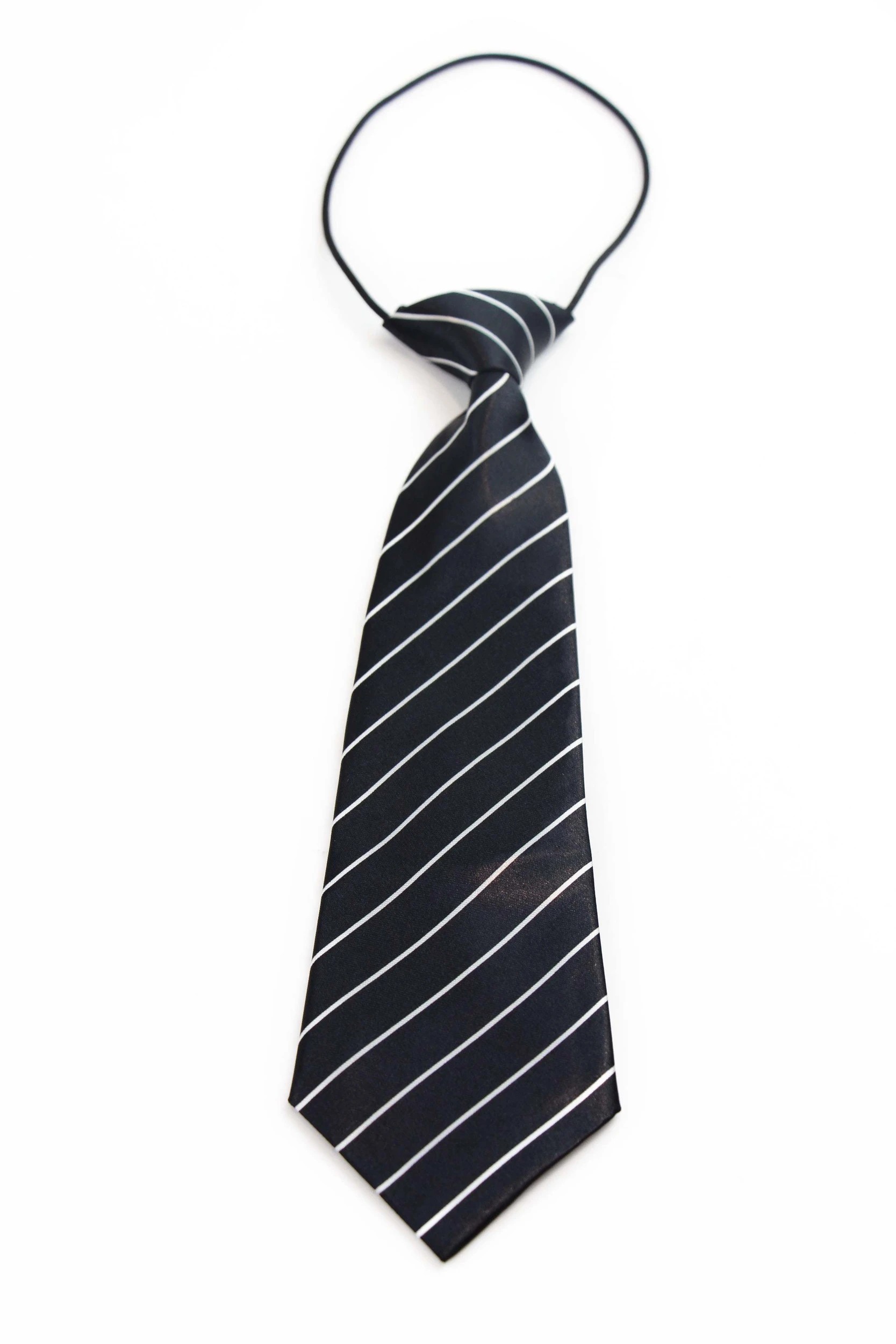 3 Zasel Kids Boys Black & White Patterned Elastic Neck Tie - Thick Black Diagonal Stripe - Multi, 3 of 3