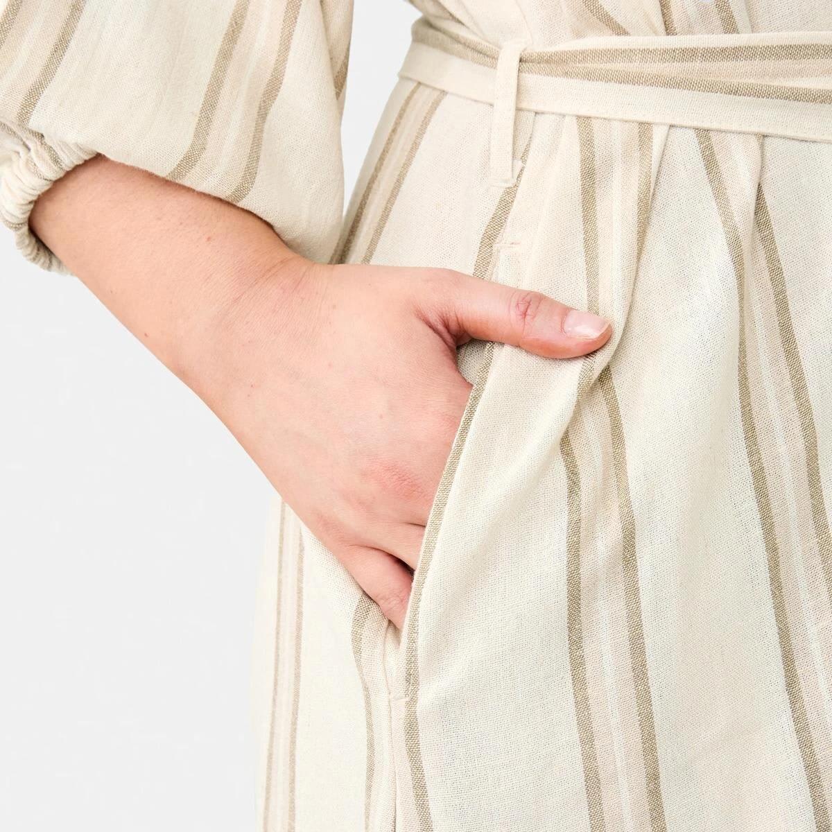 8 Elbow Sleeve Linen Blend Mini Dress STRIPE NATURAL BEIGE, 8 of 9