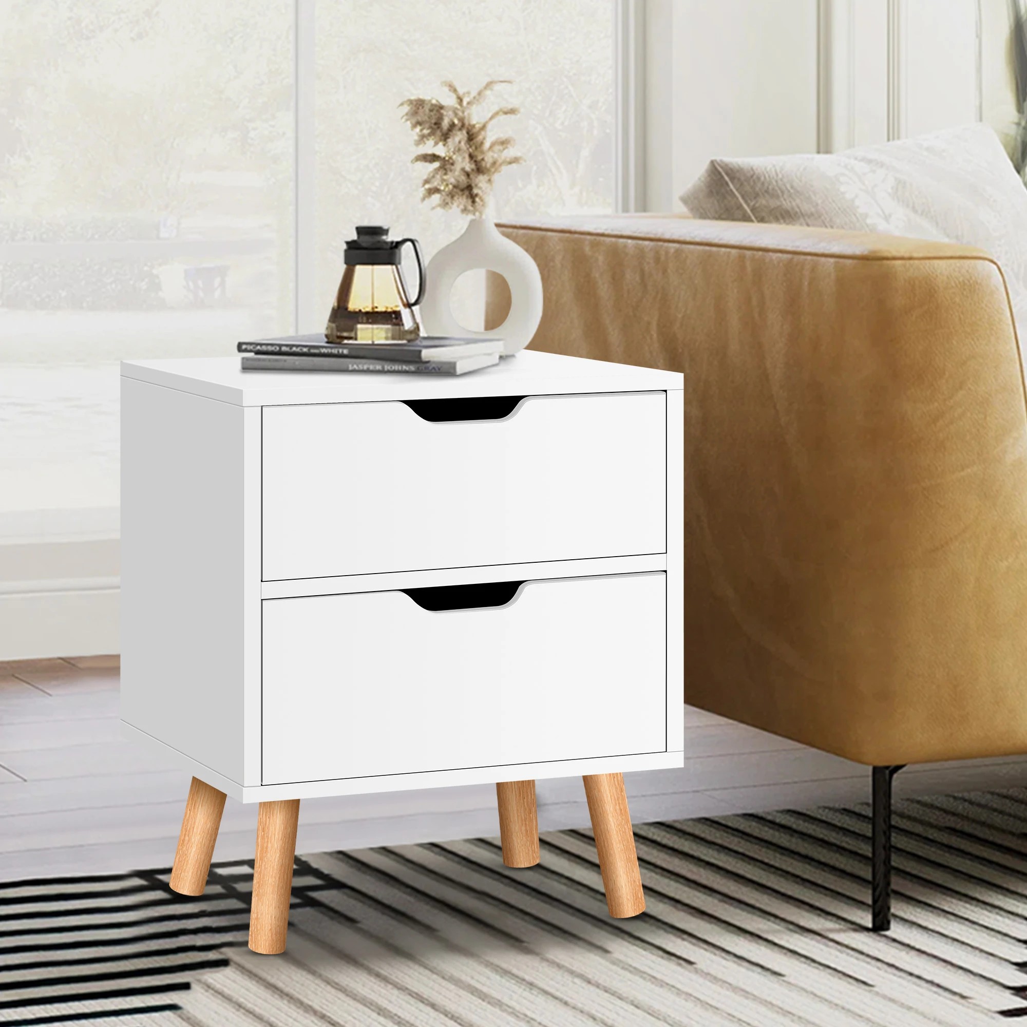 6 Alfordson Bedside Table Nightstand Side End Table 2 Storage Drawers - White, 6 of 10