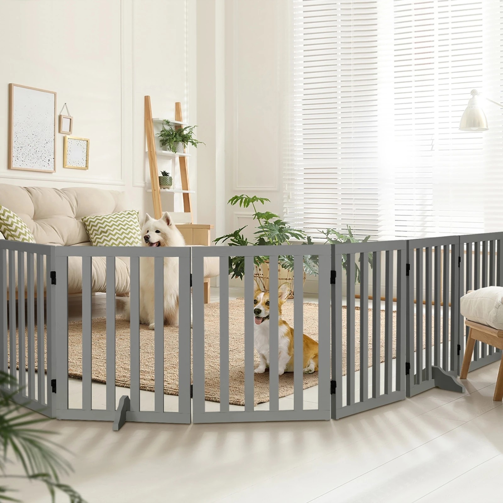 4 Alopet Wooden Pet Gate Dog Fence Safety Stair Barrier Security Door 6-Panel - Grey, 4 of 10