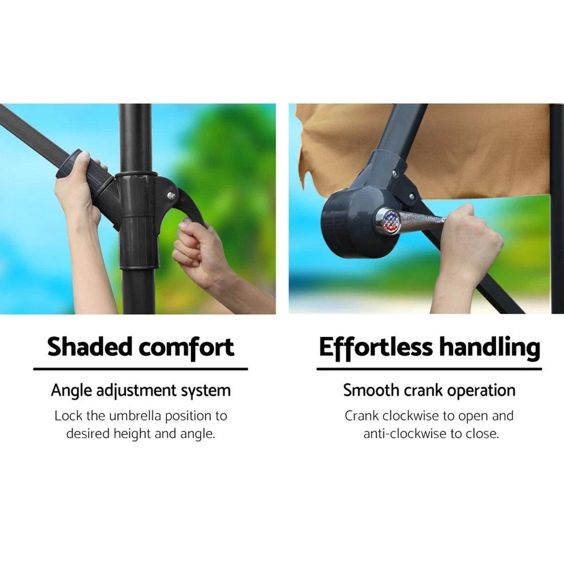 4 Instahut 3m Outdoor Umbrella w/Base Cantilever Beach Garden Patio - Beige, 4 of 6