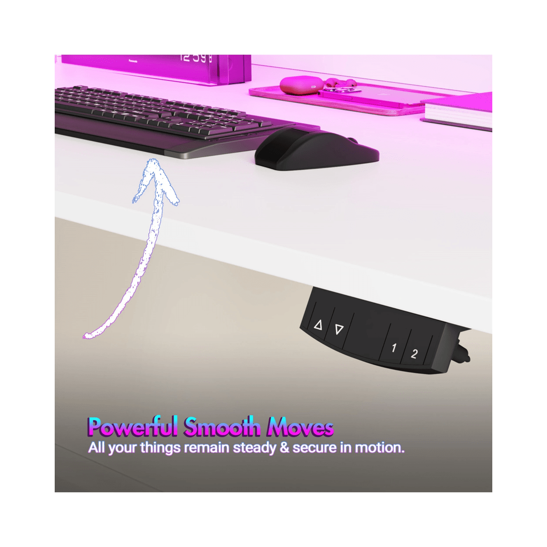 6 Advwin Led Rgb Light Electric Standing Desk With Power Outlets & Monitor Stand 120cm
 - White, 6 of 9