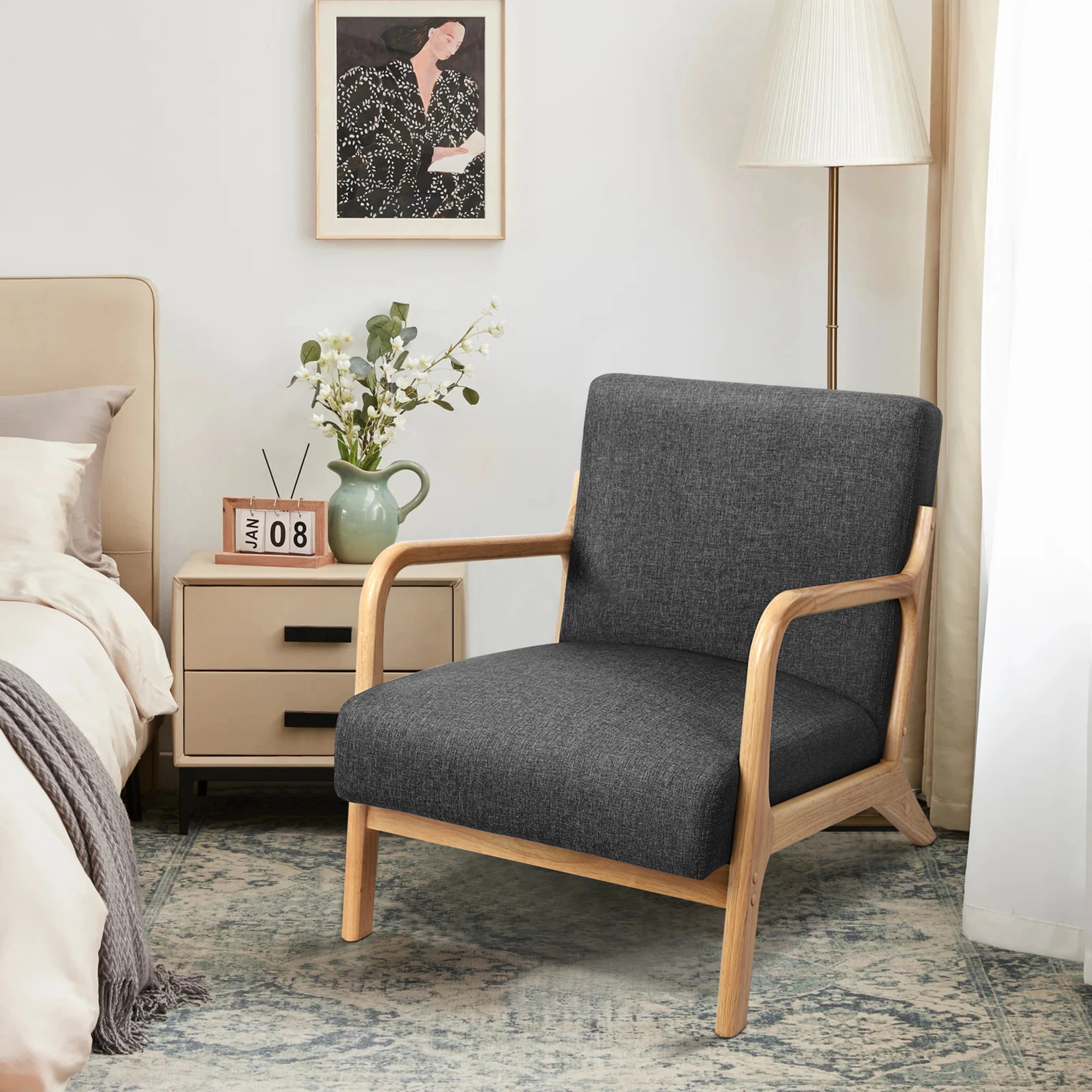 3 Alfordson Armchair Lounge Chair Bentwood Accent Chairs Single Sofa Couch - Dark Grey, 3 of 9